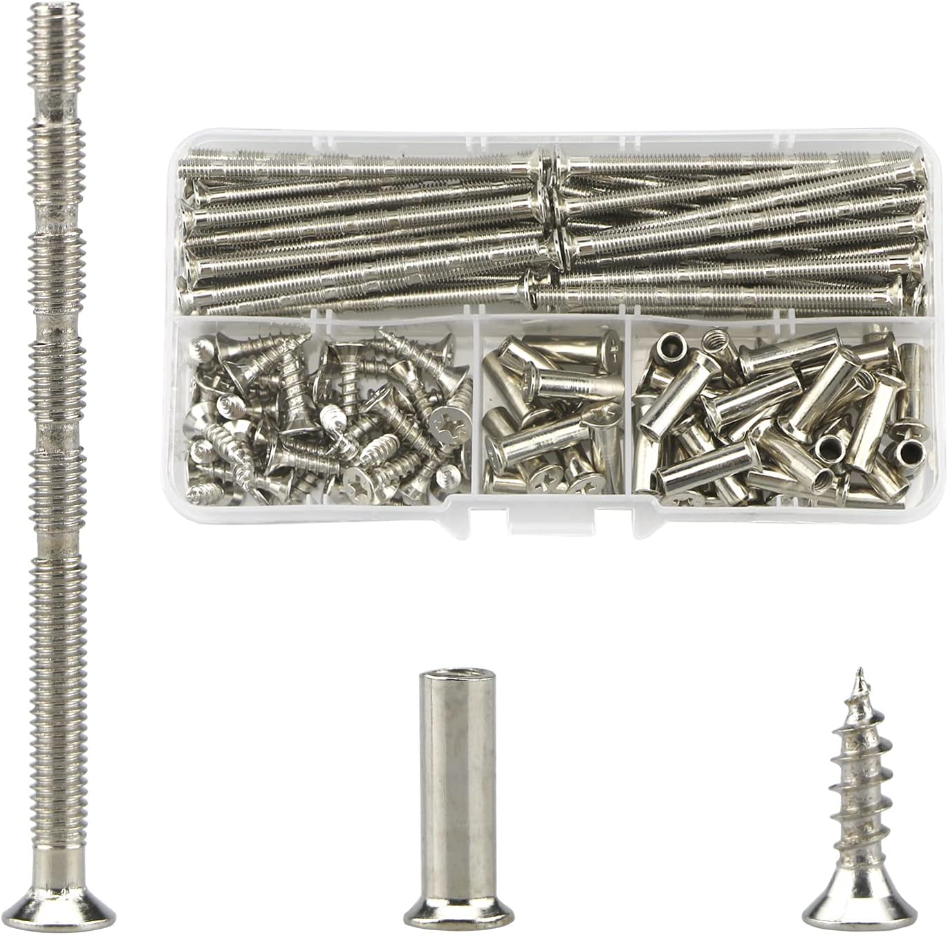 120 Pcs Door Handle Fixing Screws(40 Sets), M4 Connecting Bolts And Sleeves, Adjustable Bolt Length,Used To Fastener and Fixing Furniture,Door Handles,Keyholes,Cabinets,Drawers(60mm)