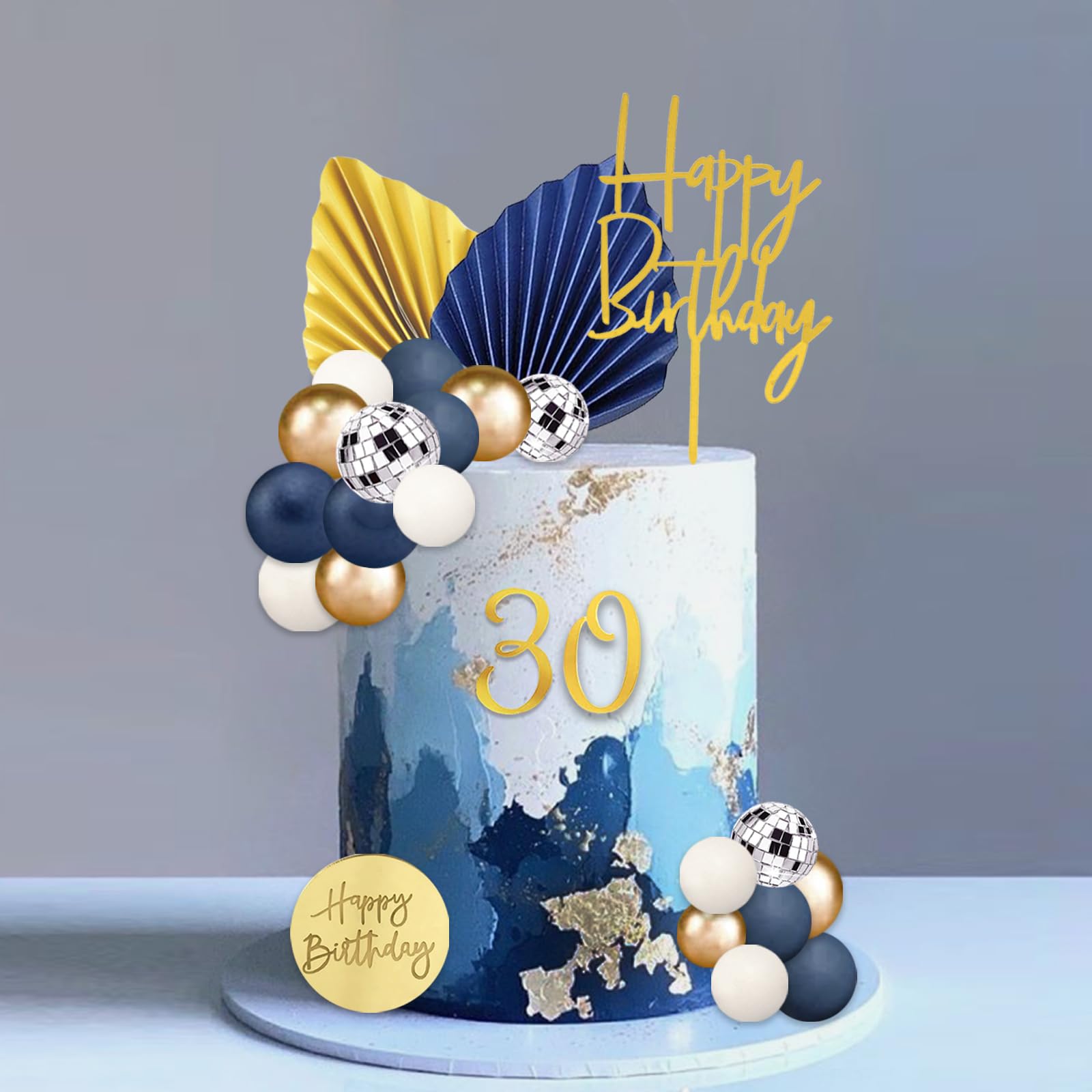 42Pcs White Blue Balls Cake Toppers