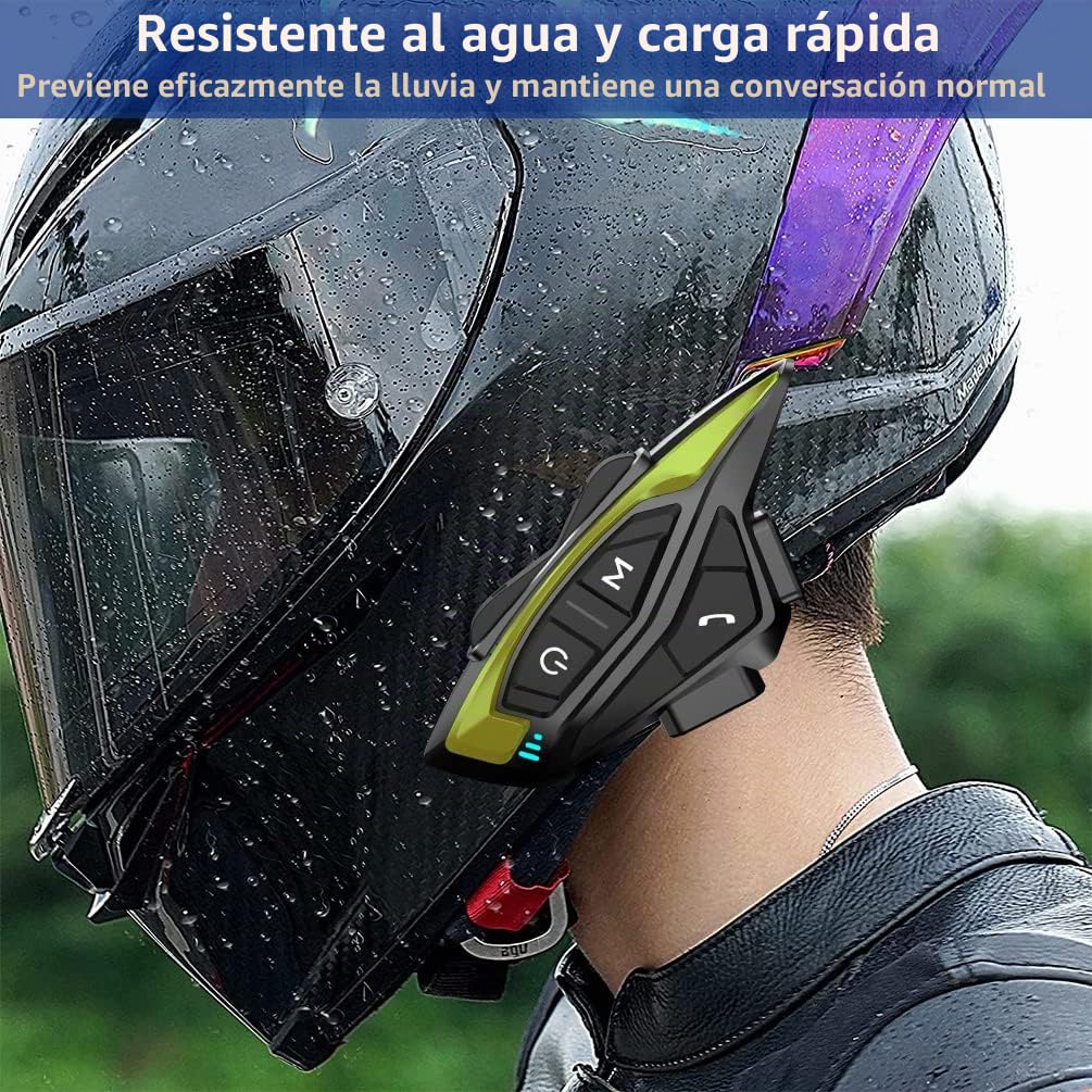 QSPORTPEAK Intercomunicador Casco Moto Bluetooth, 2xShrak08 Manos Libres Moto 8 Motoristas de 1500m, Sistema Comunicación con Compartir Música Radio FM, Auriculares para Motocicleta/ATV
