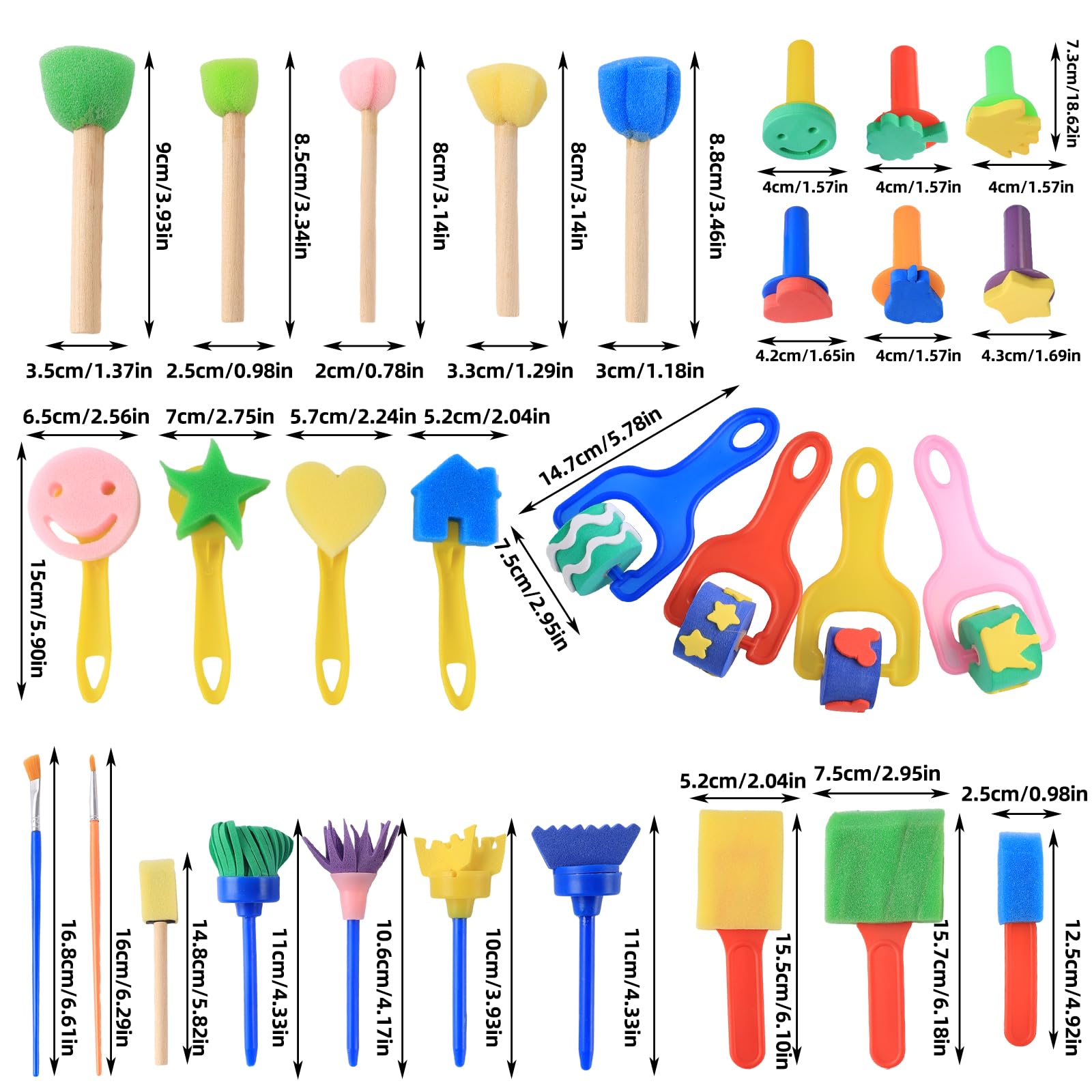 Kit Pinceau Éponge Réutilisable 30 Pièces, Brosse Peinture Enfant, Outils DIY