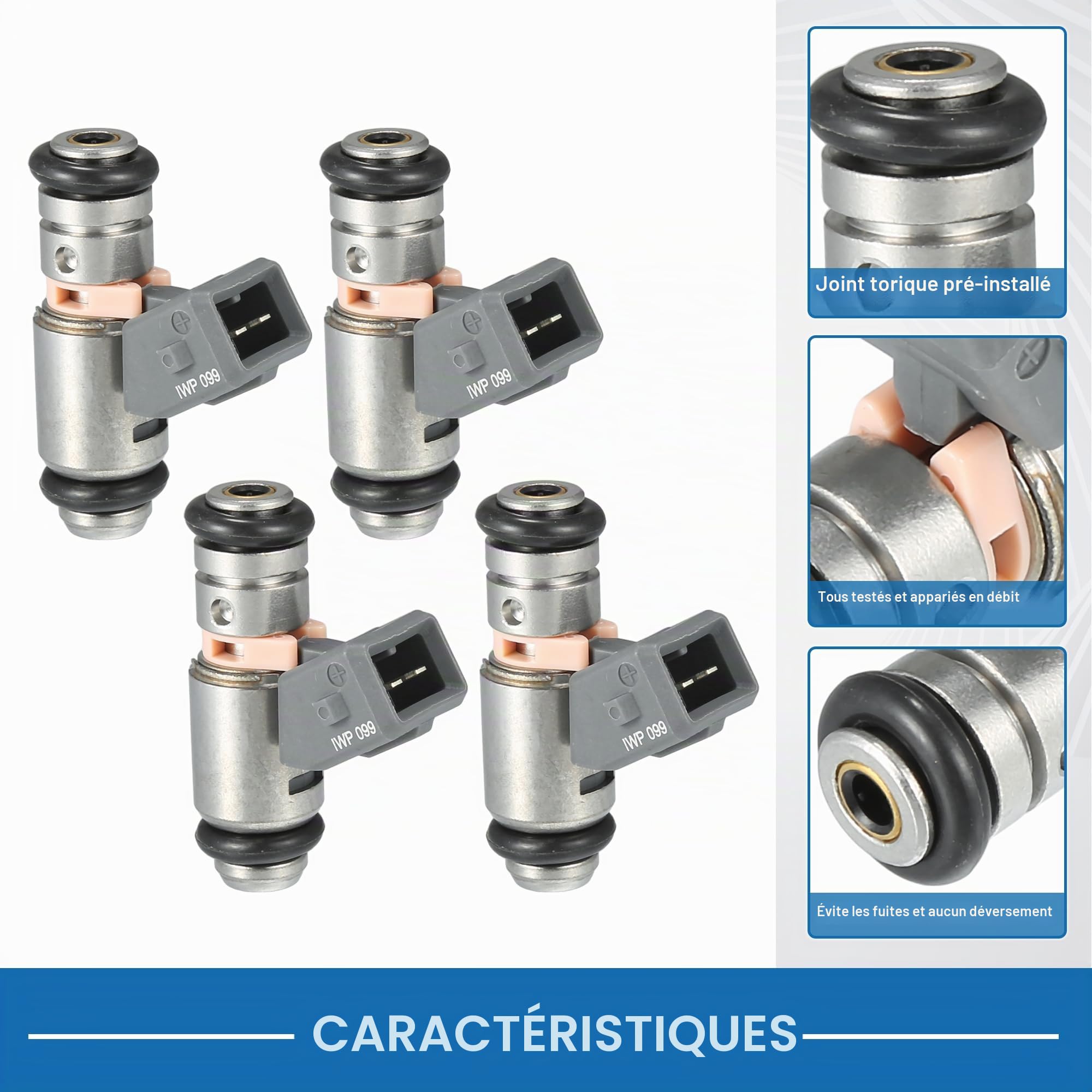 A ABSOPRO Injecteur De Carburant Pour RENAULT Twingo 01-07 4 Pcs | OE:8200025248, Gris, Métal/Plastique, 47x15mm, 12V, 2 Broches/2 Trous, Pour Renault Kangoo 02-07, Clio II 01-16