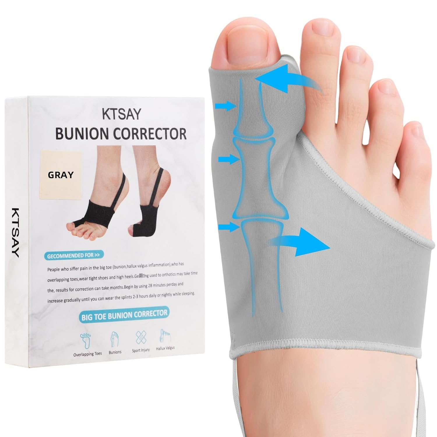 2PCS Bunion Corrector for Women & Men, Big Toe Straightener with Splint & Pads, Comfortable & Breathable for Day/Night Support, Hallux Valgus Pain Relief Non-Slip Socks (1, Beige)