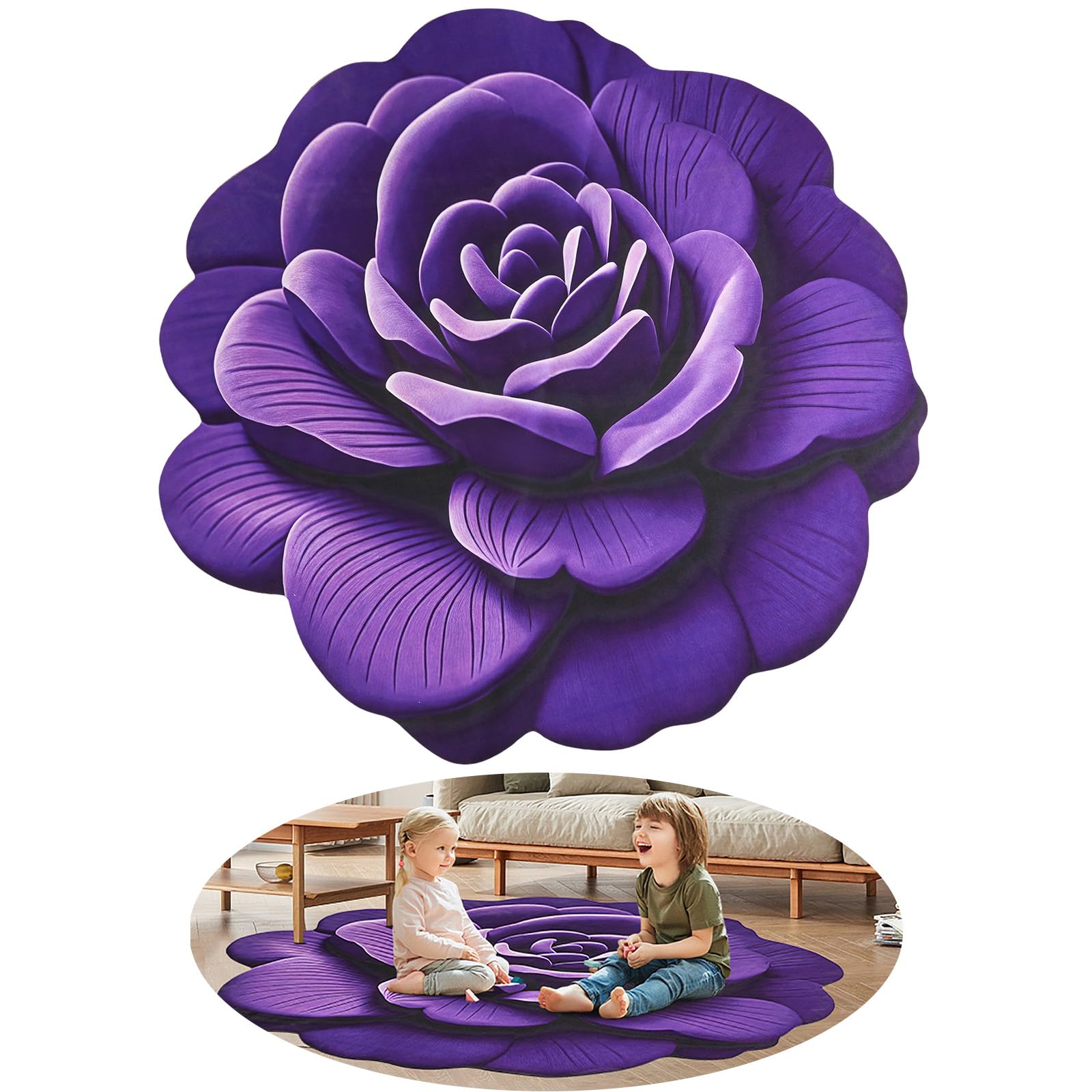 Hikiwin Flower Design Round Area Rugs,Absorbent Quick Dry Kitchen Rugs,Washable Decorative Irregular Bedroom Rug, Anti Slip Flower Rug,Purple,47x47