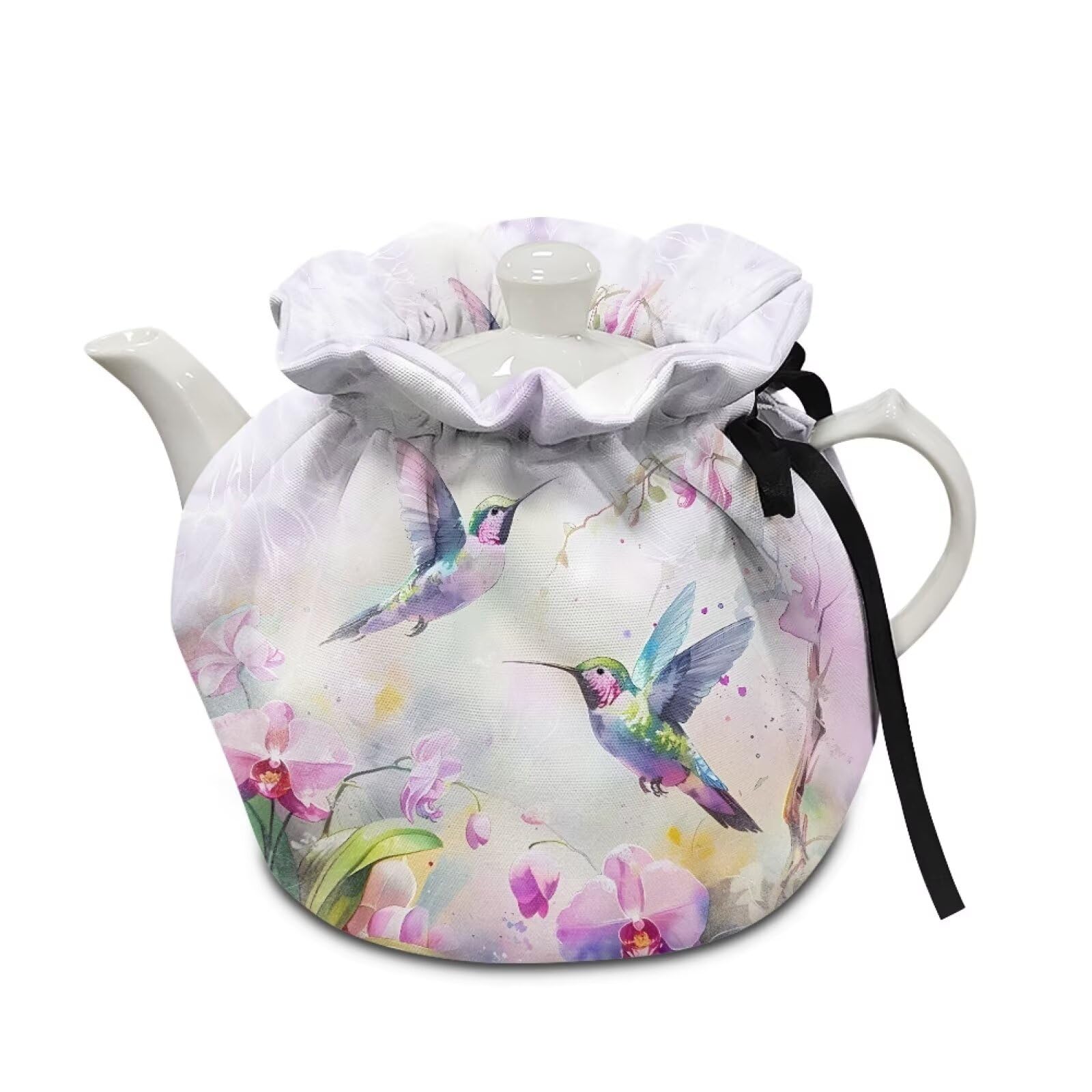 Generic Playful Hummingbird Tea Pot Cover Coffee Pot Insulated Kettle Cover Keep Warm Both Soft with Drawstring Sides Can Be Used Tea Cosy for Home Kitchen Decor with Insulated Pads to Warm Up