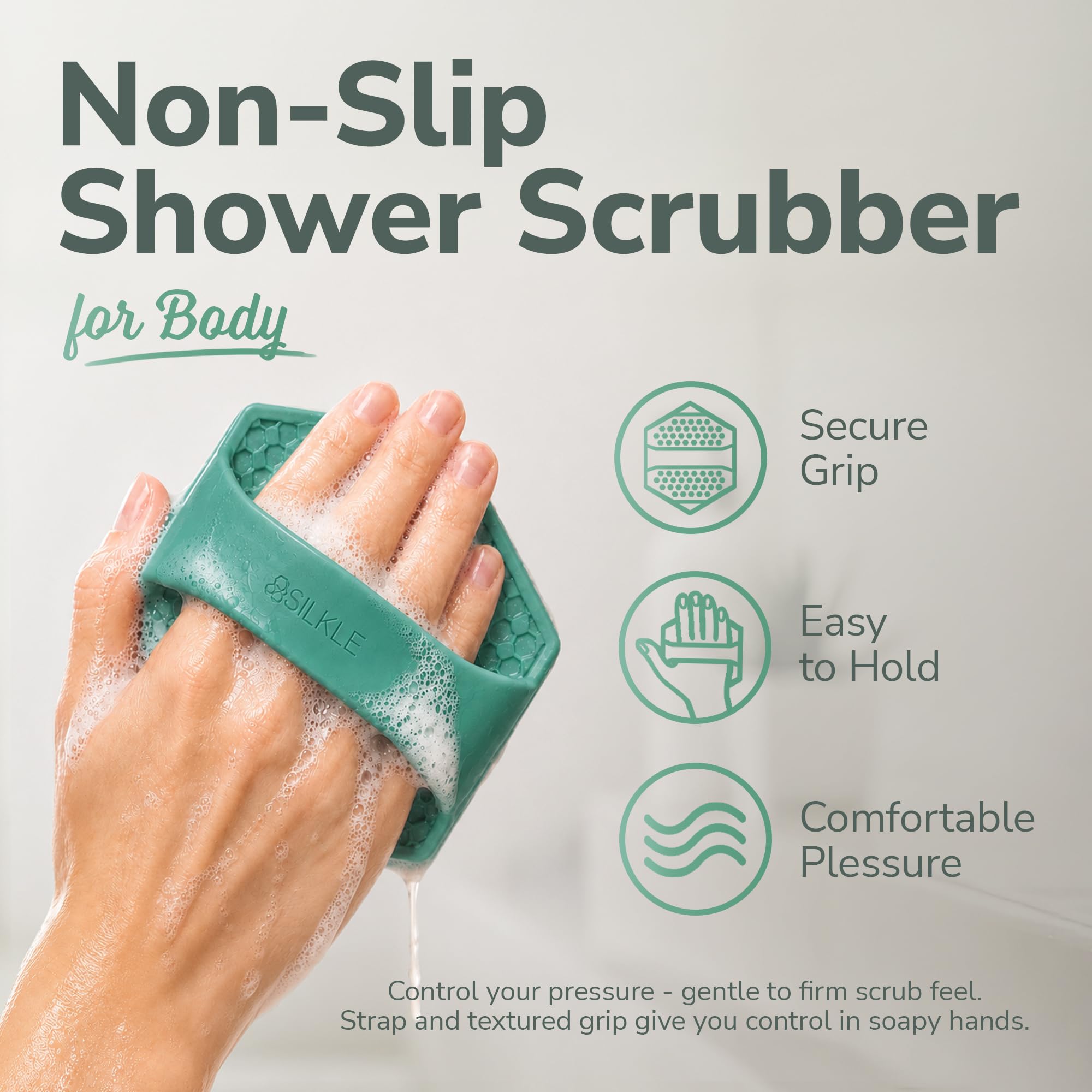 SILKLE Limpiador corporal de silicona, cepillo de baño exfoliante y limpiador de piel, esponja de ducha para exfoliación corporal suave y lavado, herramienta de cuidado de silicona para un renovado y