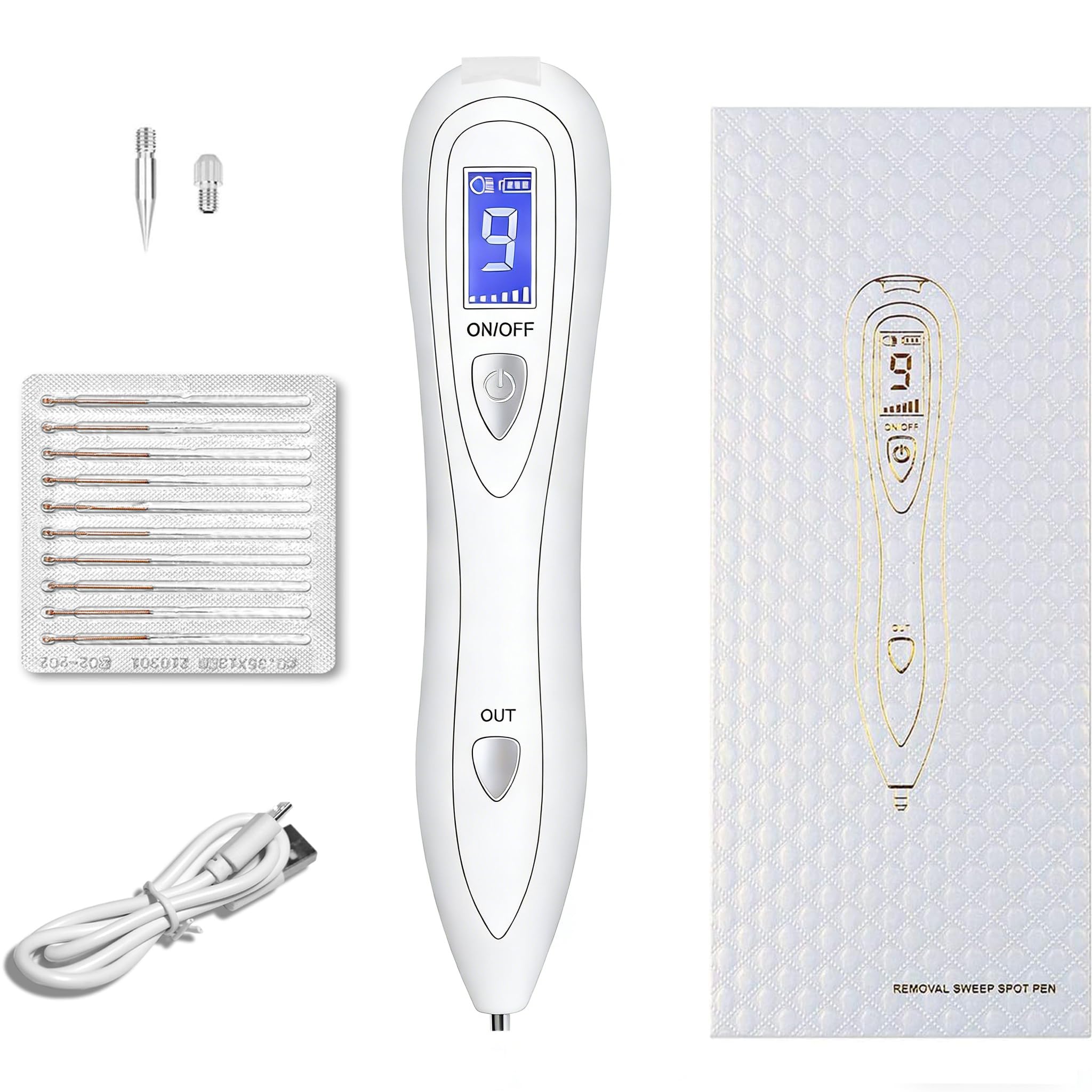 Eliminar Verrugas, Quita Verrugas Lunares Pequeños y Manchas|Lápiz Quitaverrugas Eléctrico 9 Niveles|Pantalla LCD|Seguro para Cara, Manos y Cuerpo