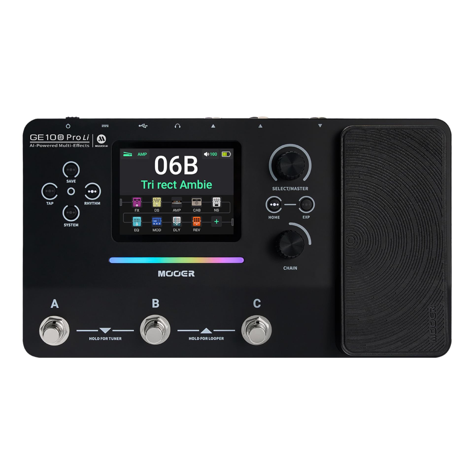 Mooer GE 100 PRO Li Guitar Multi FX Processor with AI technology and lithium battery
