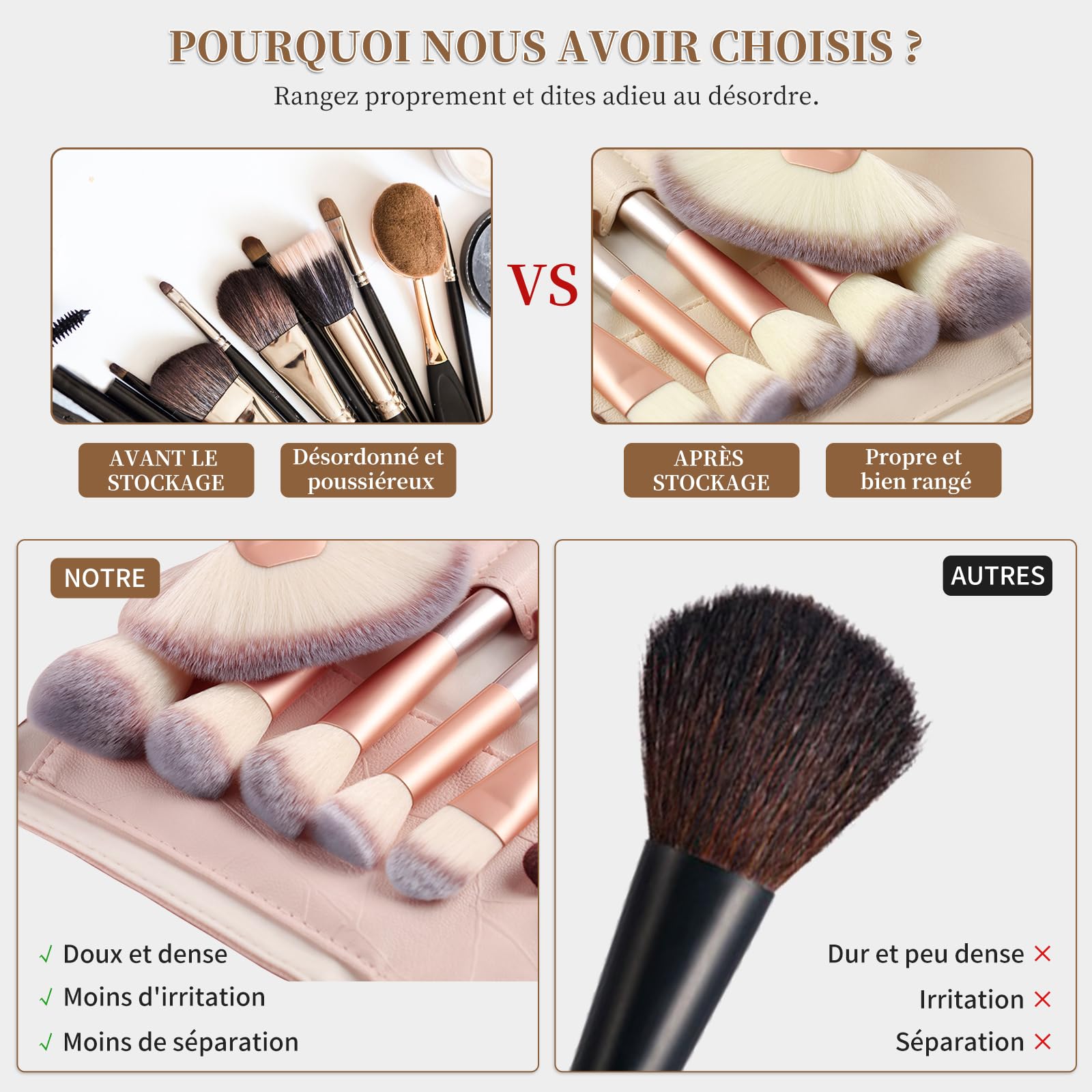 Ensemble de 18 pinceaux de maquillage professionnels Champagne Gold, fond de teint, poudre, fard à joues, ombre à paupières, eye-liner, trousse de maquillage avec sac à cosmétiques