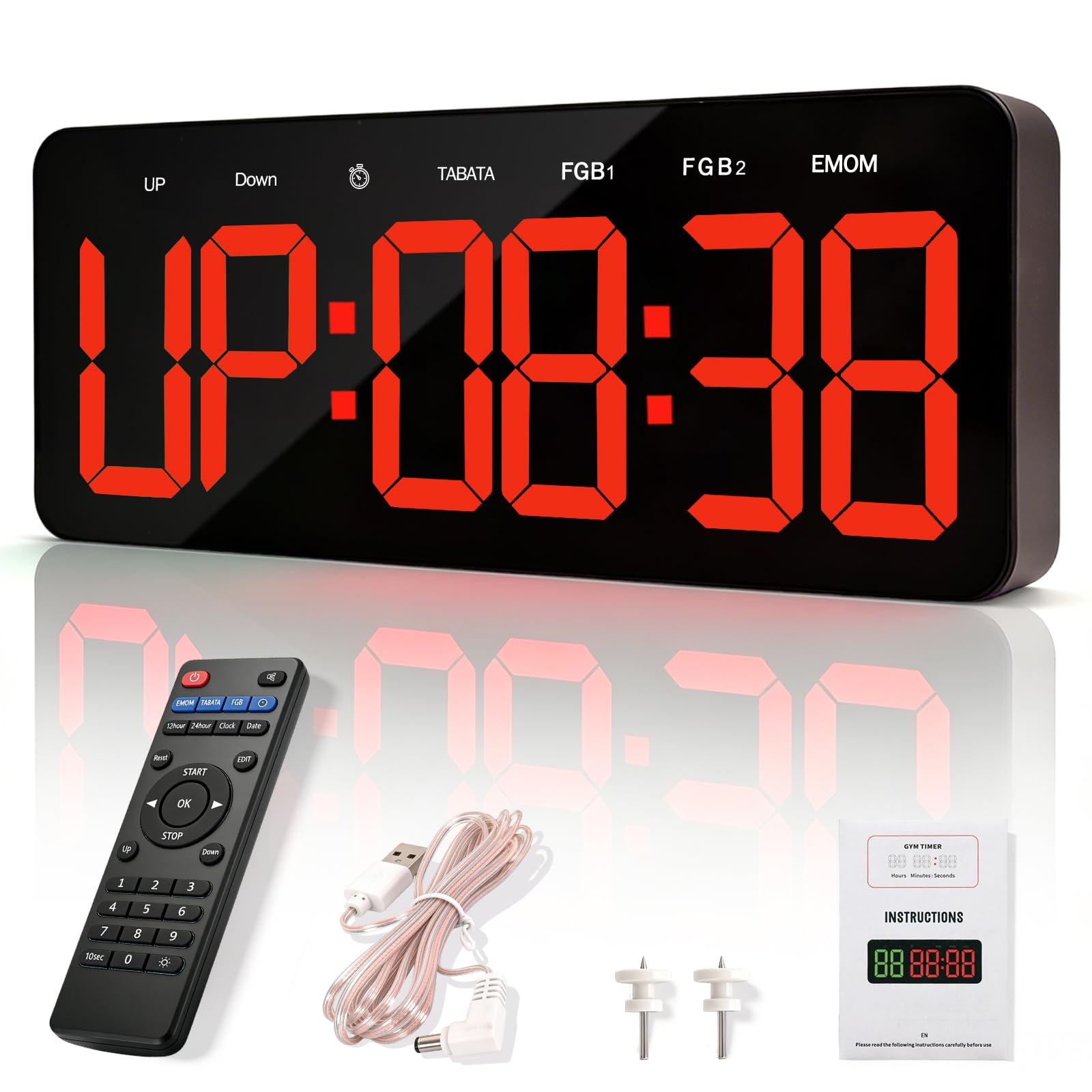 Wiskyn Gym Timer, Workout Interval Timer with Count Down & Up Stopwatch, Adjustable Brightness/Volume, Fitness Digital Clock with Remote for Home Indoor and Outdoor, Wall & Desk Mount