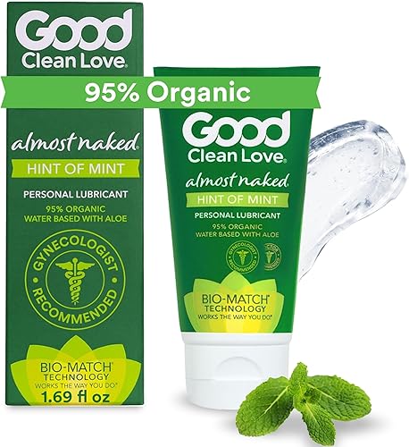 Good Clean Love Almost Naked Hint of Mint - Lubricante orgánico a base de agua, lubricante personal con aloe vera, seguro para juguetes y condones