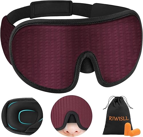 RIWISLL Máscara para dormir, máscara de ojos súper suave para dormir, 100% bloqueo mejorado, máscaras ligeras para dormir para mujeres con correa