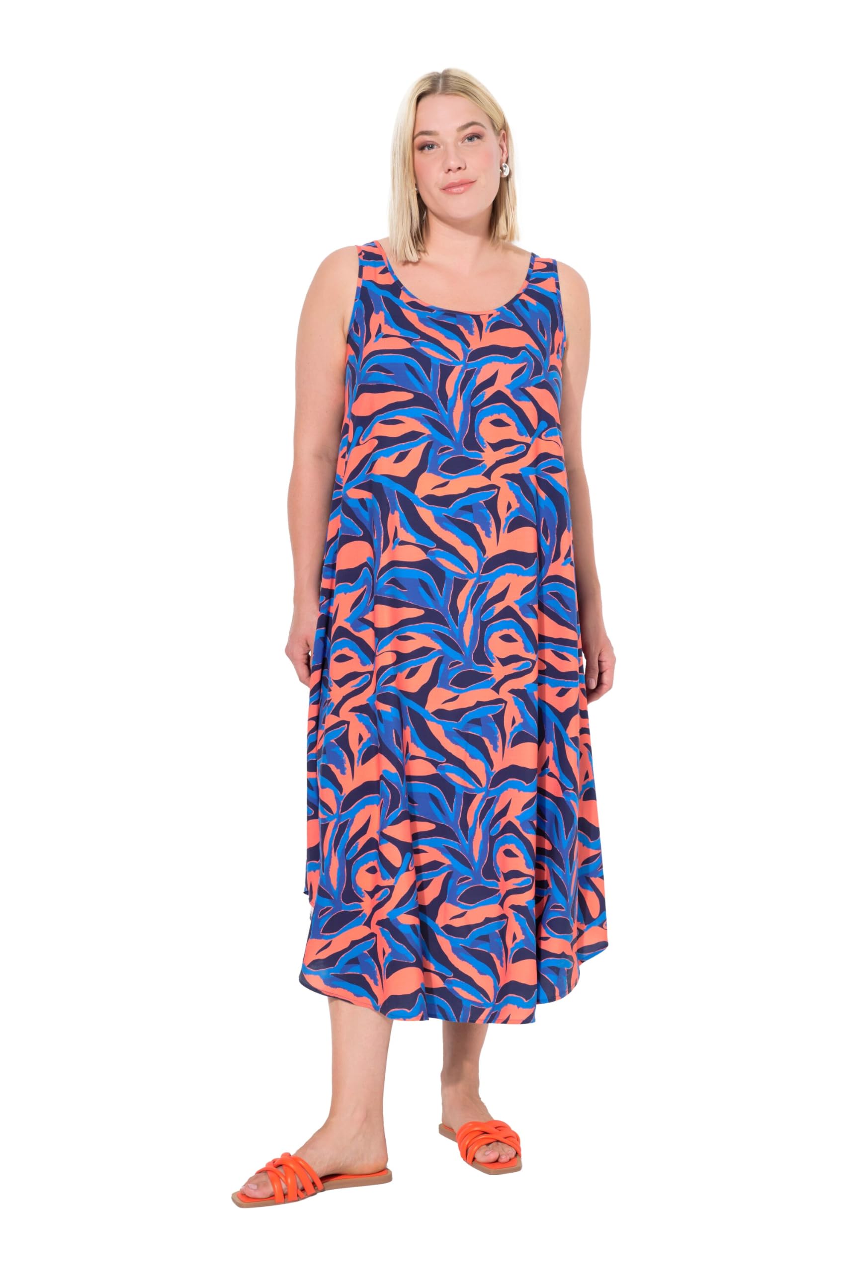 Ulla Popken Damen große Größen Übergrößen Plus Size Kleid, Korallenmuster, Rundhals, ärmellos 835853