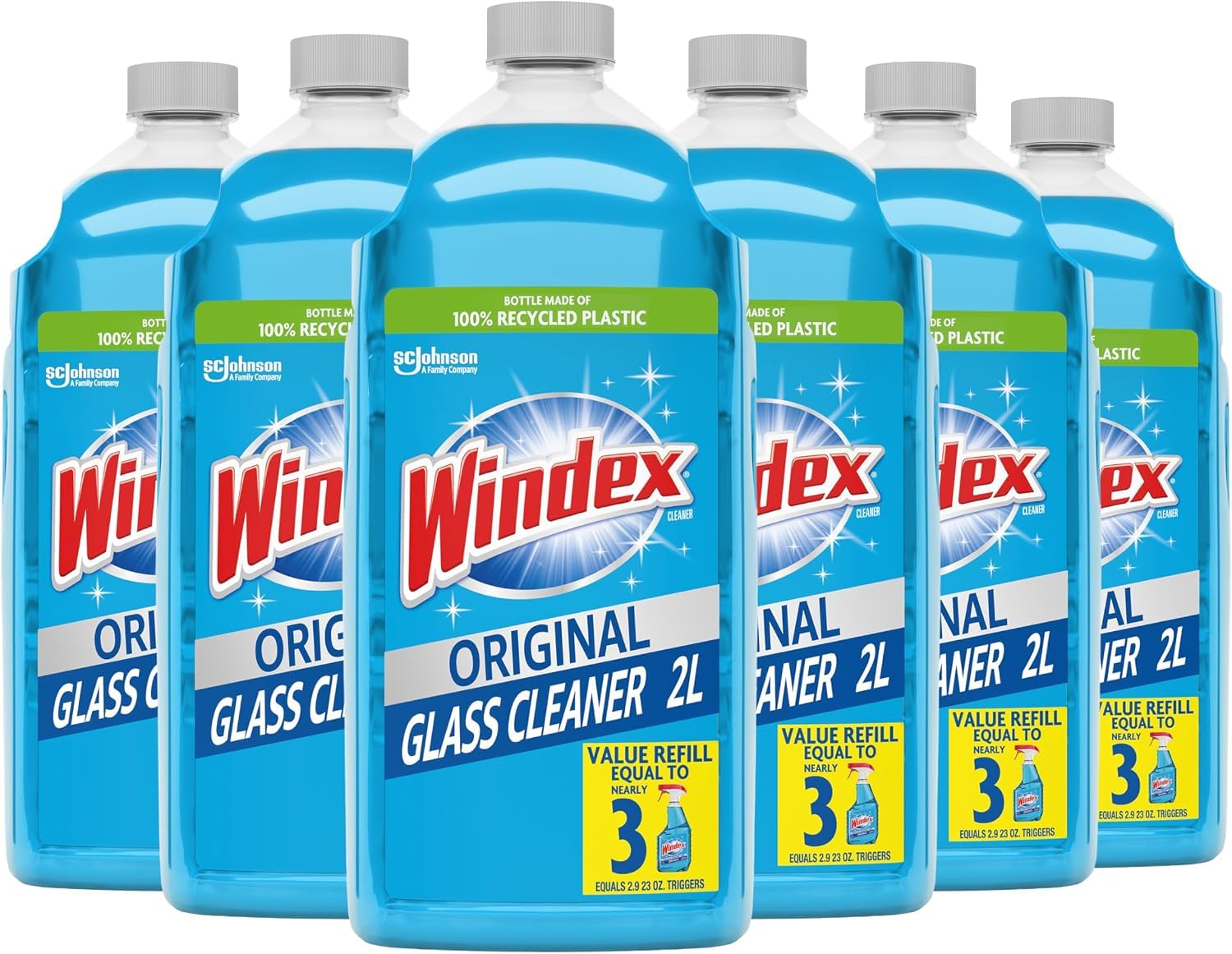 Windex Glass &amp; Window Cleaner Refill, Original, 67.6 oz, Pack of 6