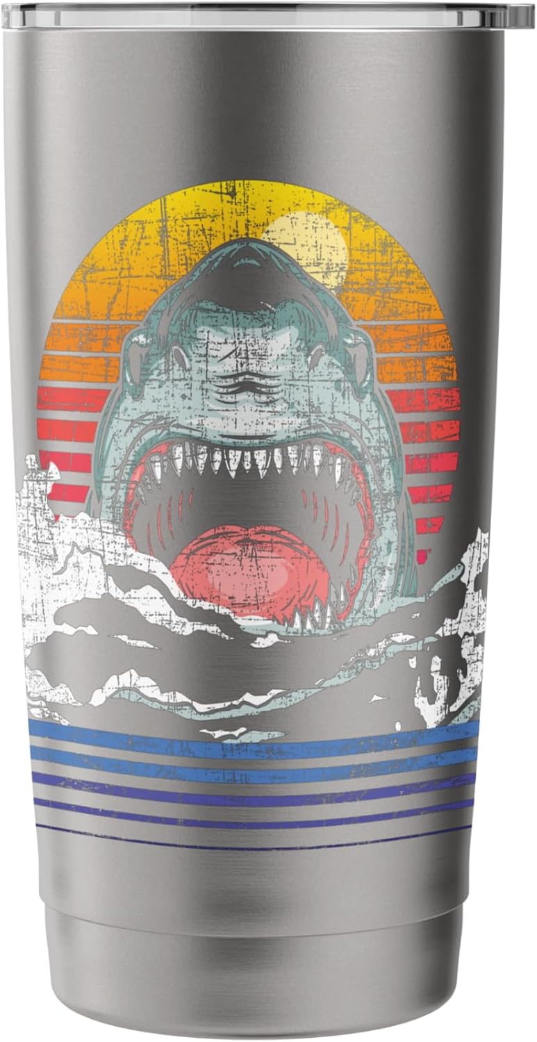 Retro Vintage Shark - Marine Biologist Wildlife Shark Lovers Stainless Steel Insulated Tumbler - Image 3