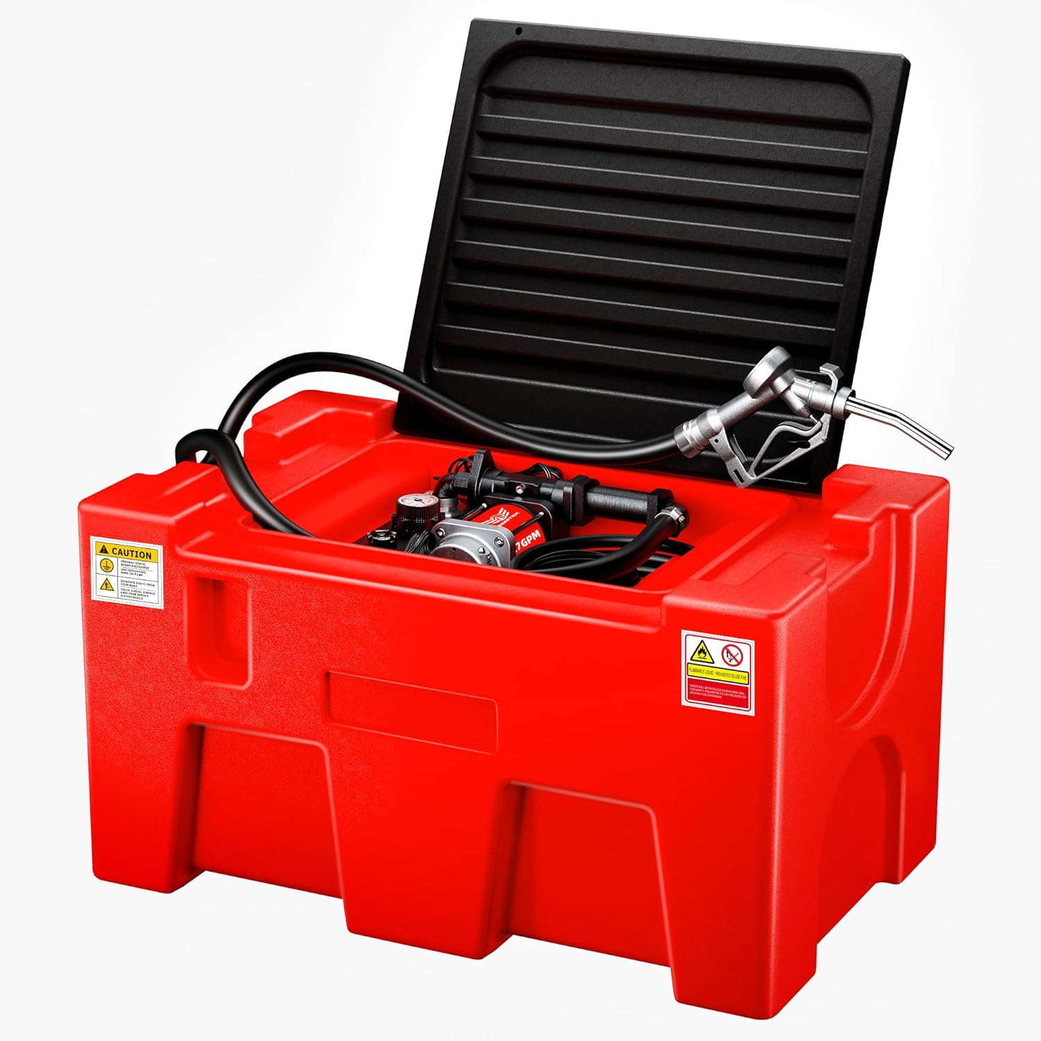 40 Gallon Fuel Transfer Tank with 12V Diesel Tank with 13.1 FT Hose, PE Diesel Transfer Tank for Trucks, 3.7 GPM Flow Rate Farms, Outdoor Use, Red
