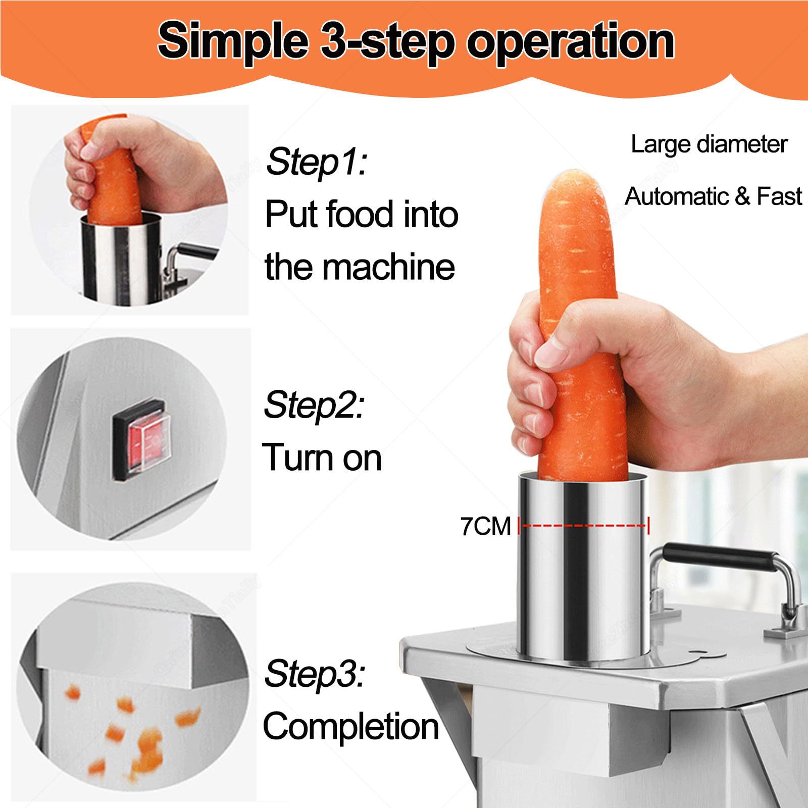 Dicer Commerciale Frutta Verdura,Macchina Acciaio Inossidabile Tagliatrice Cubetti,Affettatrice Automatica Cipolle,Calibro 7 Cm,per Carote,Cetrioli,Prosciutto,Patate 15mm