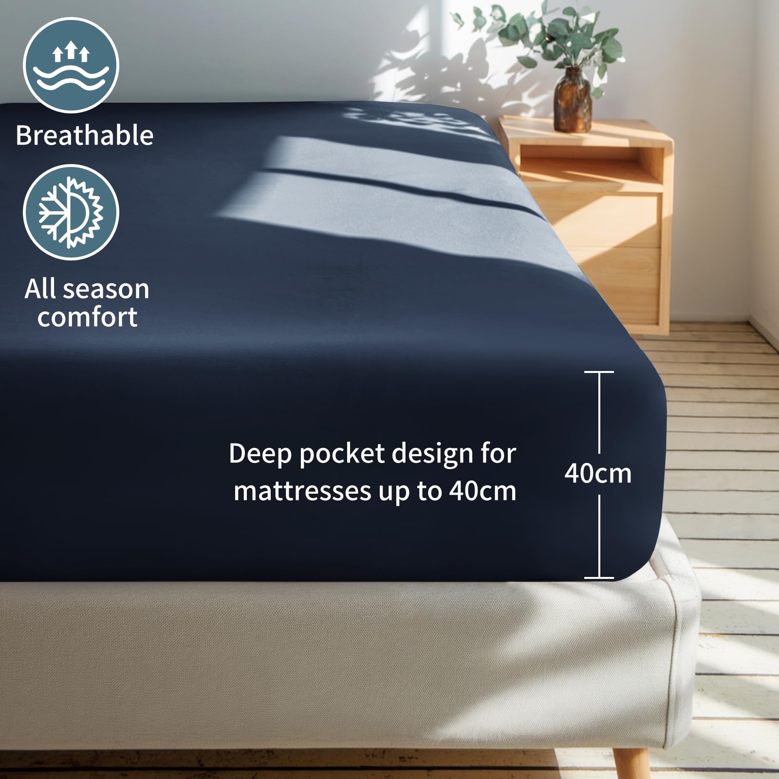 Tifschlaf King Size Fitted Sheet Deep, Navy Blue Kingsize Bed Sheet Extra Deep Pocket 16 inch (40 cm) - Image 2