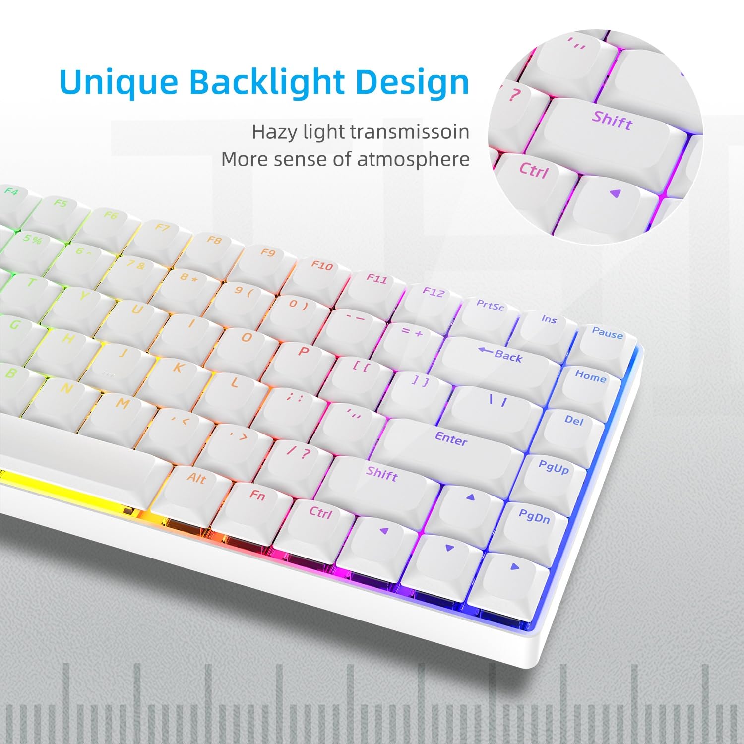 118 Tasti a basso profilo, Keycaps Copritasti Shine Through, Copritasti a grandezza naturale ANSI US al 75% per 60% 65% 75% 80% 100% Cherry Gateron MX Switch Tastiera meccanica, Bianca