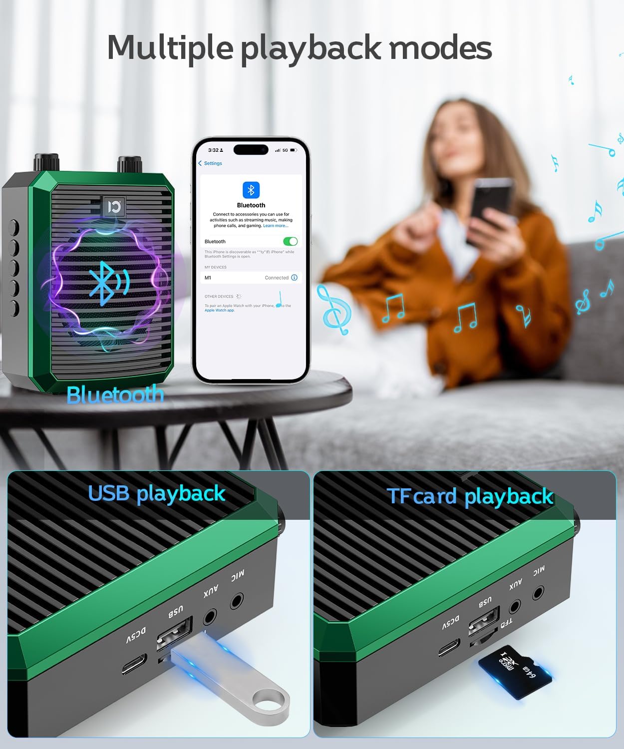 SHIDU 18W Voice Amplifier with Wireless Lavalier Microphone, Portable Speaker with 2.4G Wireless Microphone Rechargeable Personal PA System for Teachers Classroom Meeting Training