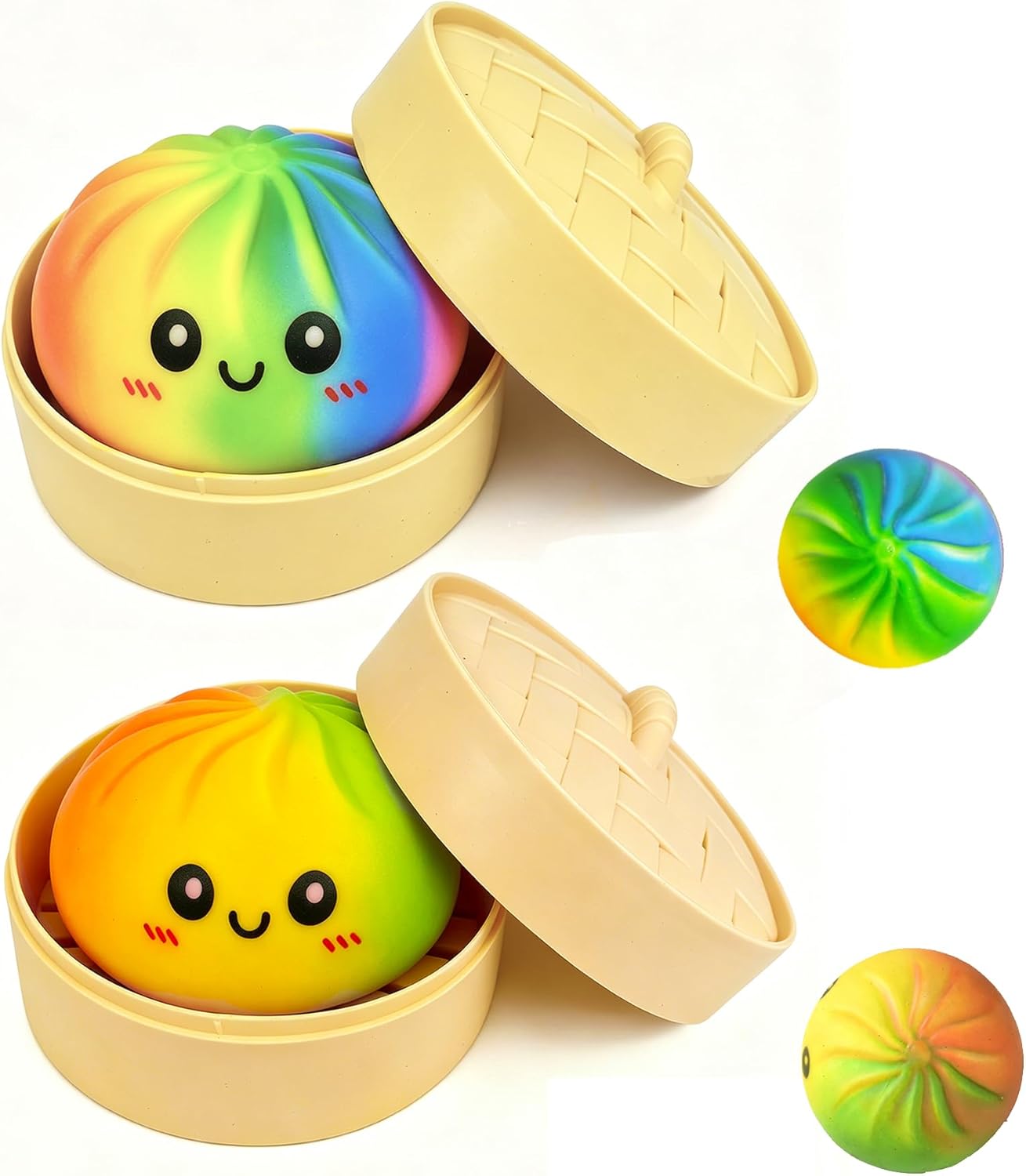 Colorful Dumpling Squishies New Mystery Squishies Dumpling with Box Stress Relief Balls Sensory Toys Desk Squeeze Toys Gift(2PCS)
