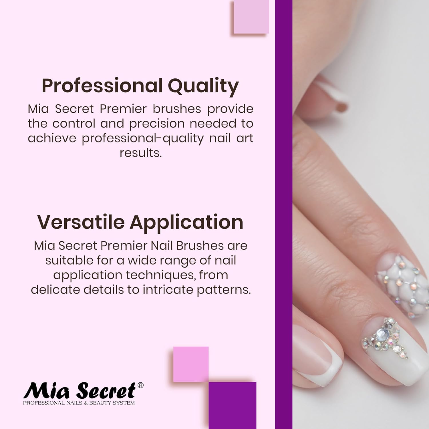 Mia Secret PREMIER NAIL BRUSHES 100% Kolinsky Hair MADE IN USA Prenium Nail Art Brushes (Pink, 8 OR)