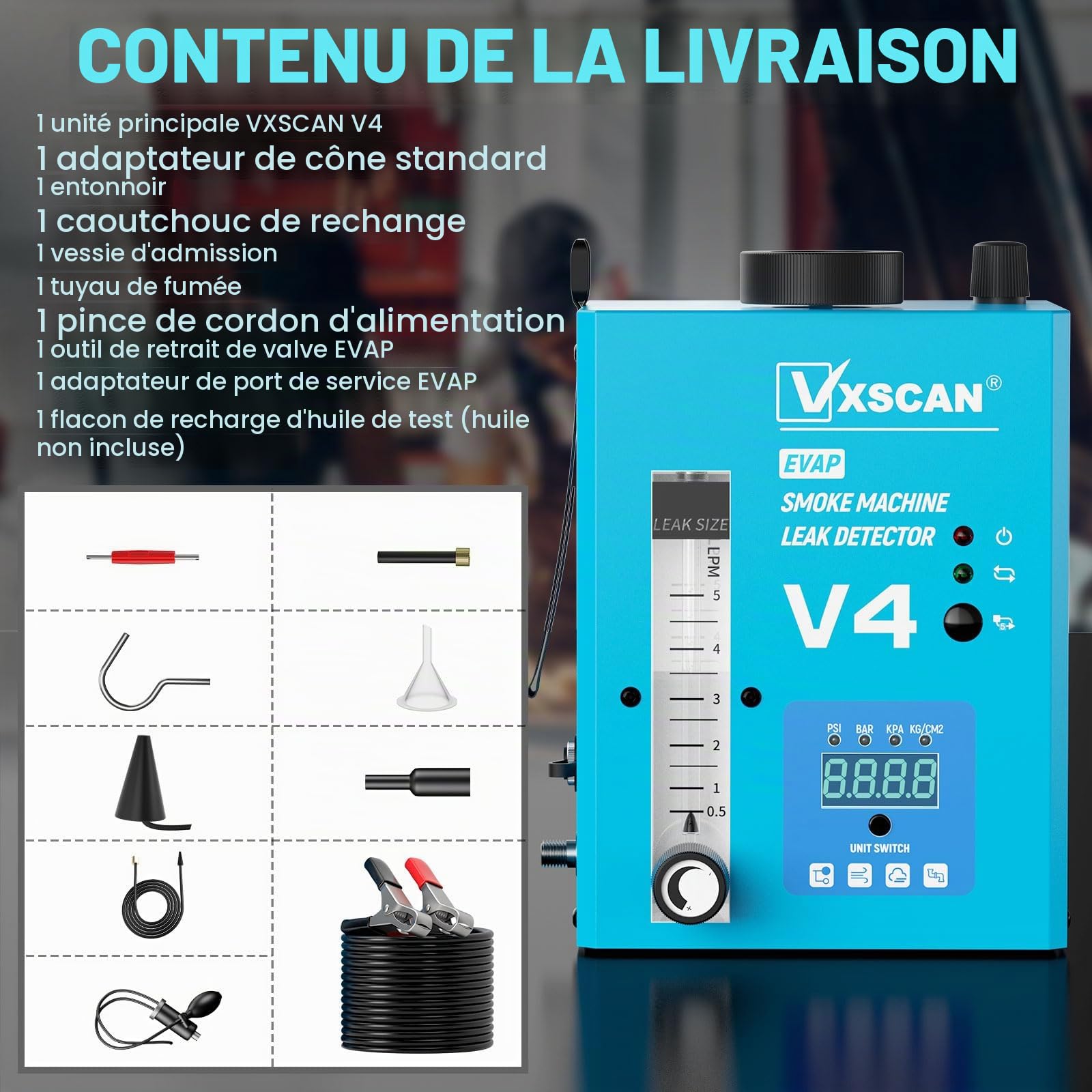V4 Machine Fumée Voiture EVAP avec Manomètre Numérique et Débitmètre