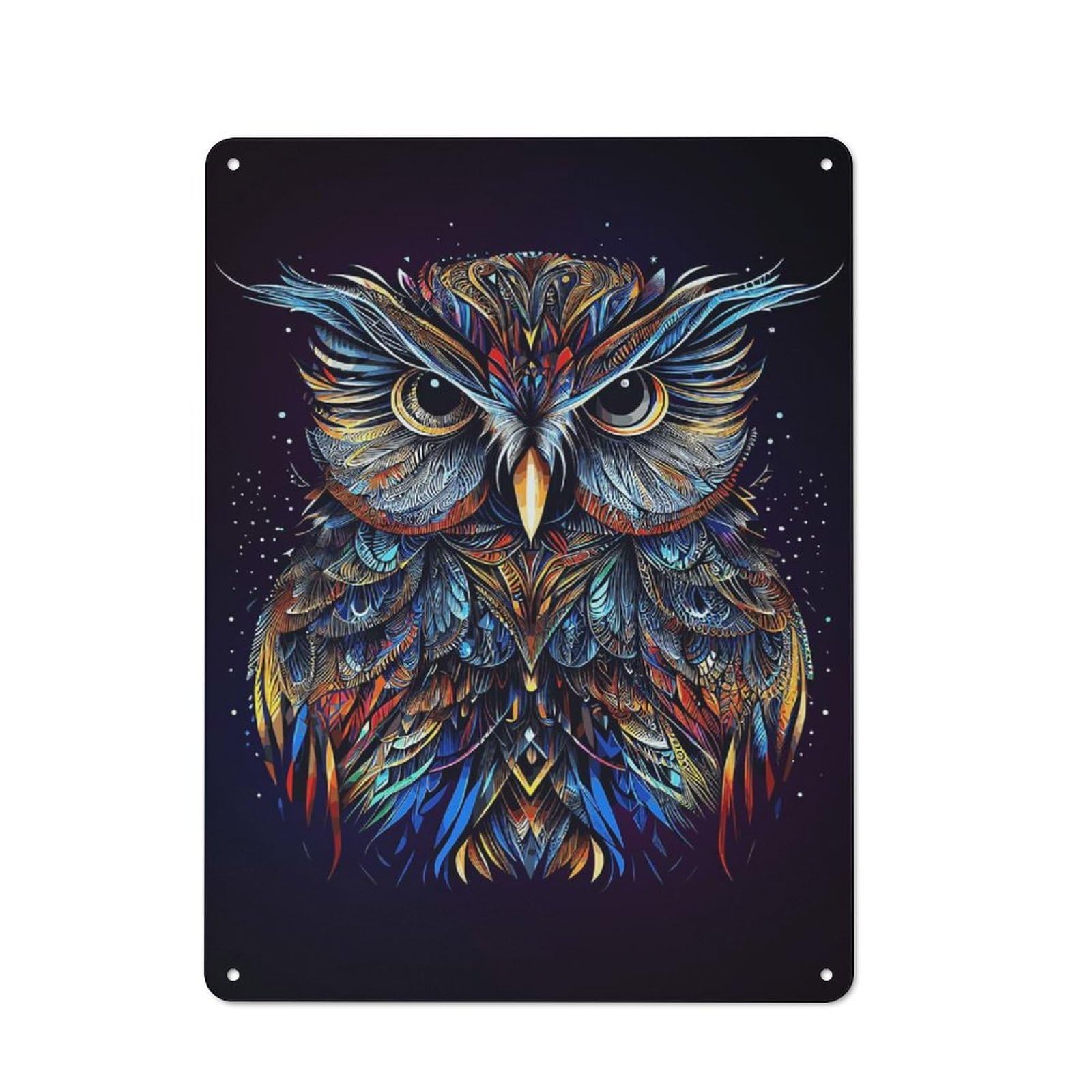 Junmoney Style-23 Warehouse Style Tin Wall Sign 40X30cm Featuring Abstract Owl, Loft Wall Plaque For Loft, Studio, Office Or Creative Room