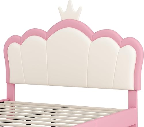 Miniatura 9 de Harper &amp; Bright Designs Base de cama de princesa tapizada de tamaño matrimonial con cabecero de corona para niños, niñas, niños pequeños, cama de