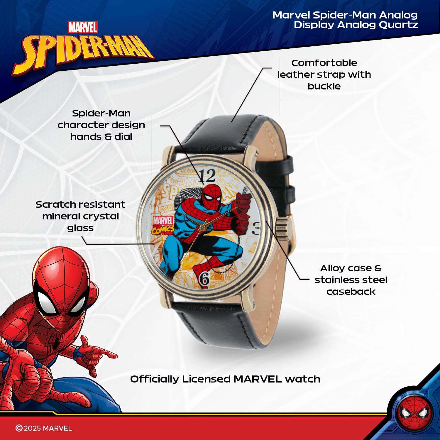 Marvel Men's W001763 Spider-Man Analog-Quartz Black Watch