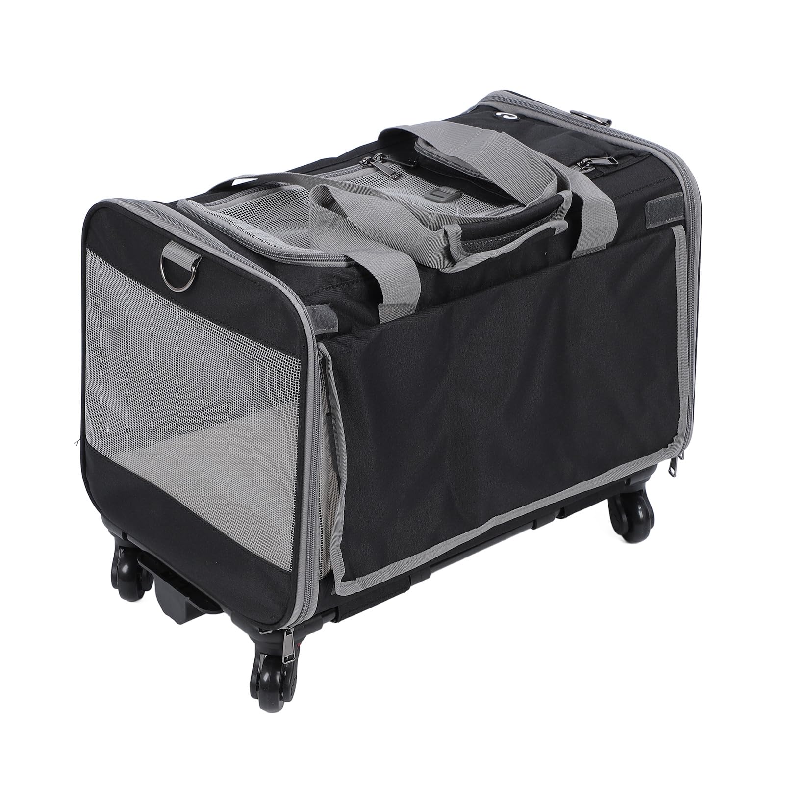 Transportín para Perros y Gatos con Ruedas, Bolsa de Transporte para Mascotas Plegable Portátil con 4 Ventanas de Malla Transpirable para Viajes de Camping Al Aire Libre, Bolsa