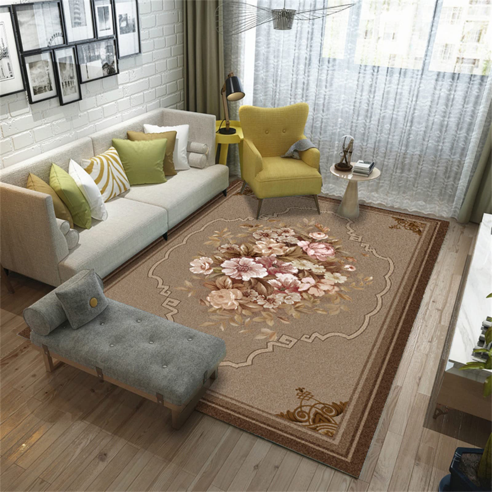 rutschfest Dreidimensionales Retro-Wohnzimmer-Schlafzimmer, Maschinenwaschbar Teppich vorzimmer braun Teppich esszimmer Designer Teppich rutschfest Teppich wohnzimmer200x300CM