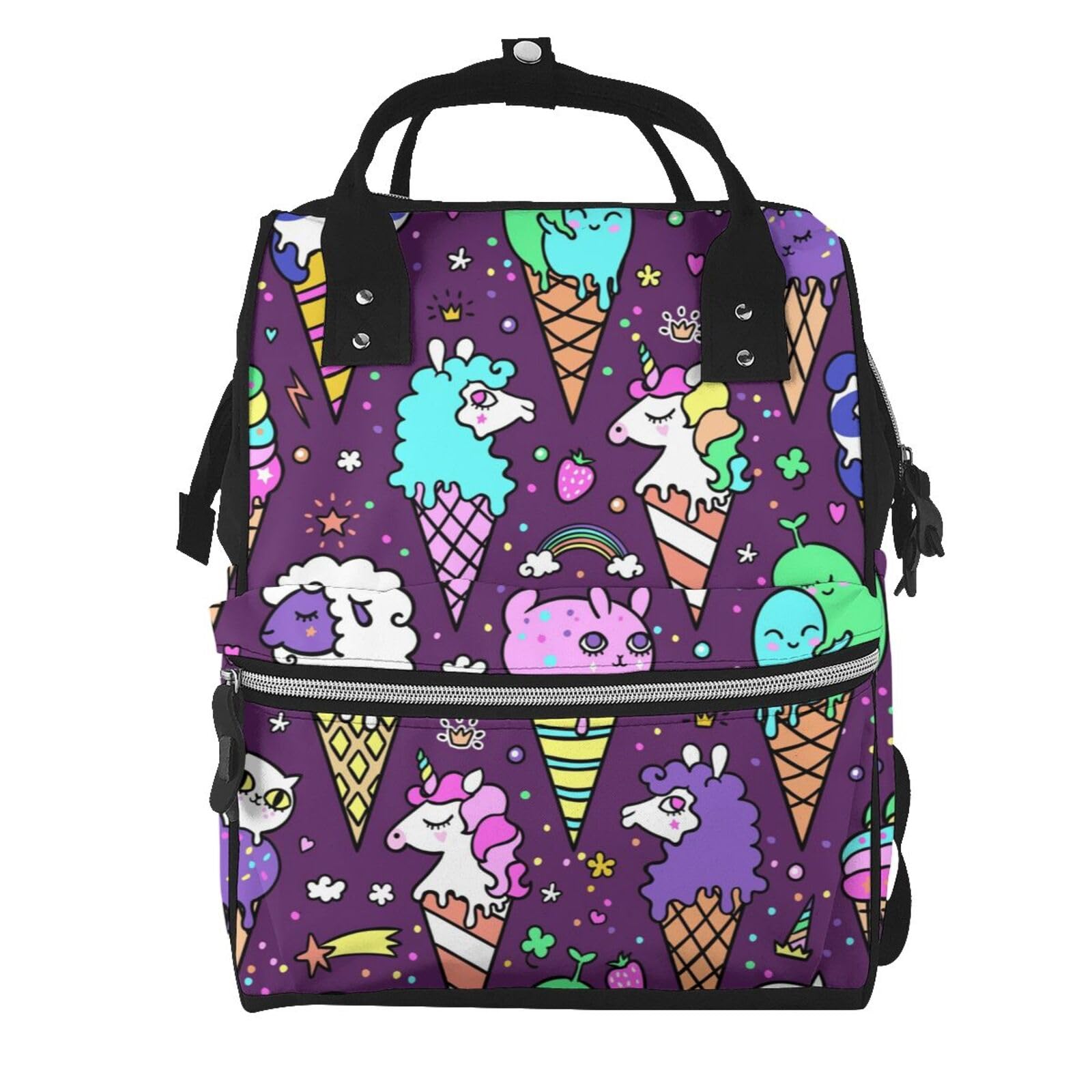 Sac à dos à langer mignon avec motif de cônes de glace avec animaux, licornes, moutons, chats, sac à dos pour femmes, hommes, sac de voyage, sac à dos pour ordinateur portable, cartable pour