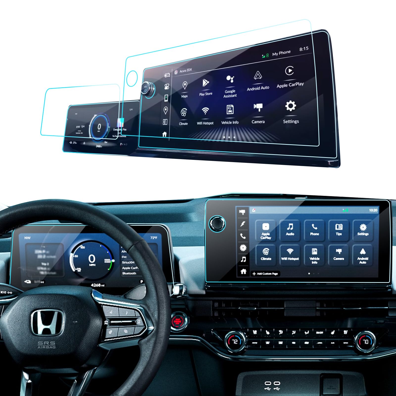 LANTU 4PCS Car Screen Protector for 2024 2025 Honda Prologue& 2024 2025 Acura ZDX Accessories Navigation & Dashboard Nano Screen Protector Cover HD