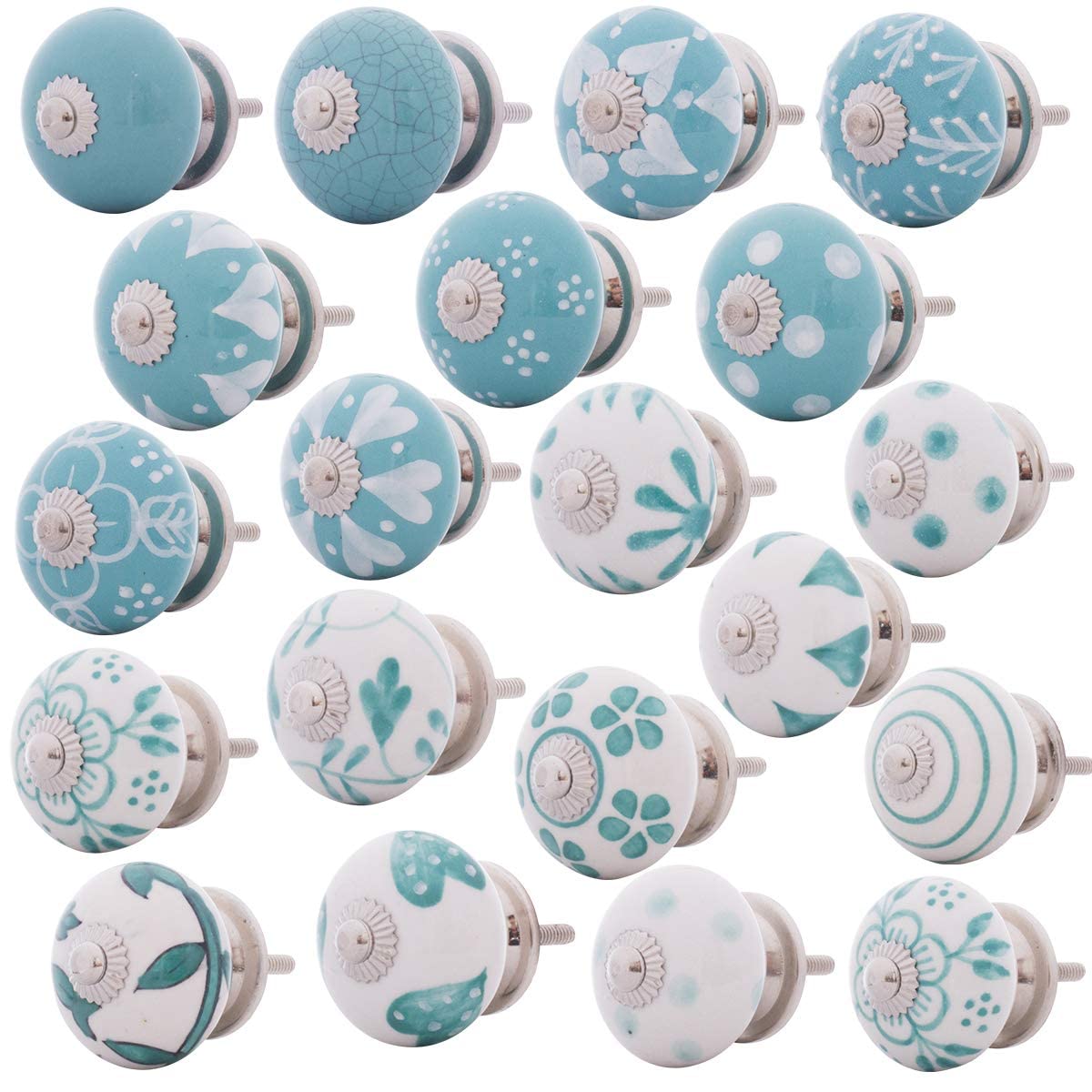 Boutons de tiroir en céramique bleus lot de 20 poignées vintage maison