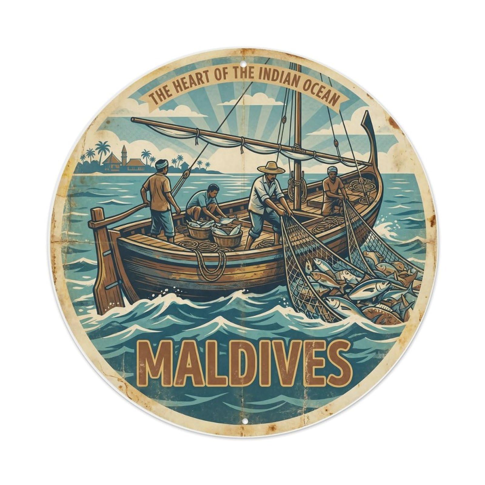 Odgynaw 8X8inch(20X20cm) Maldives Dhoni Boat Travel Water Adventure Metal Tin Sign