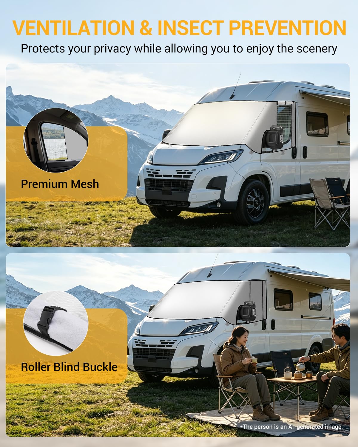 Ducato Telo Copri Parabrezza con Cerniera e Zanzariera | Parasole per Parabrezza, Copertura Termoprotettiva, Compatibile con P-eugeot Boxer C-itroen Relay X250/290