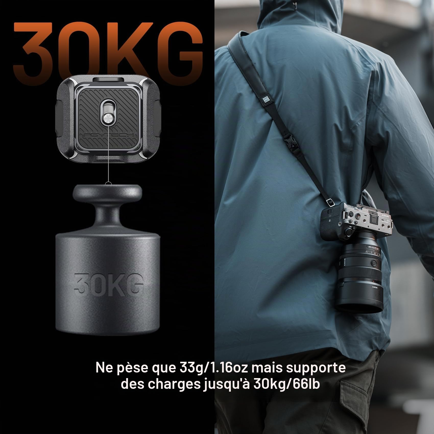 PGYTECH Support de Sangle d’Épaule pour Caméra avec Pince à Dégagement Rapide, Base d’Adaptateur de Caméra en Alliage d’Aluminium Arca Swiss pour Sangles d’Épaule, Trépieds (Base Uniquement)