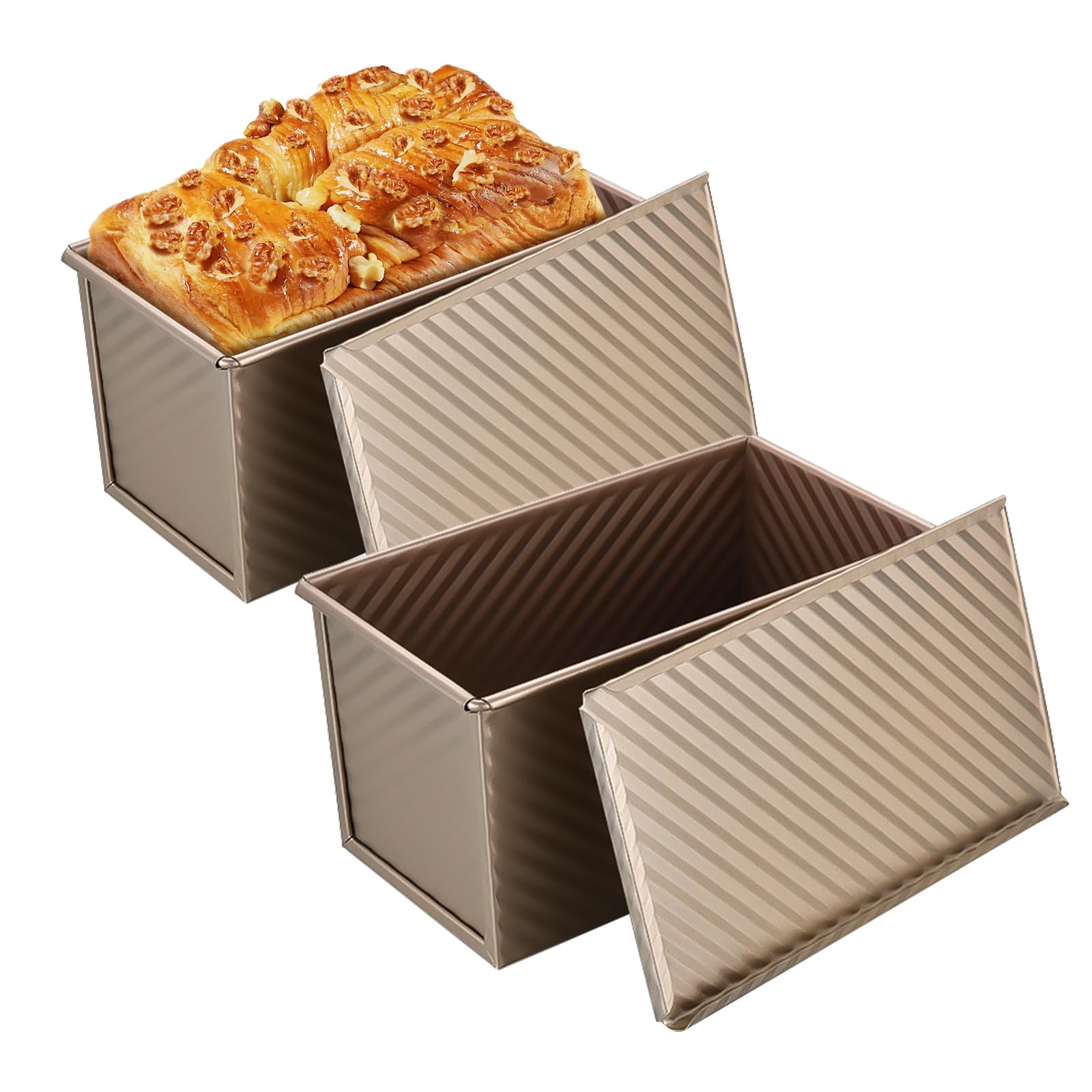 CZMTBO 2 PCS Pullman Loaf Tin, 450g Non Stick Bread Tins for Baking Bread Pan with Lid for Oven Baking Homemade Cakes Toast Breads (21x12x11.7cm)