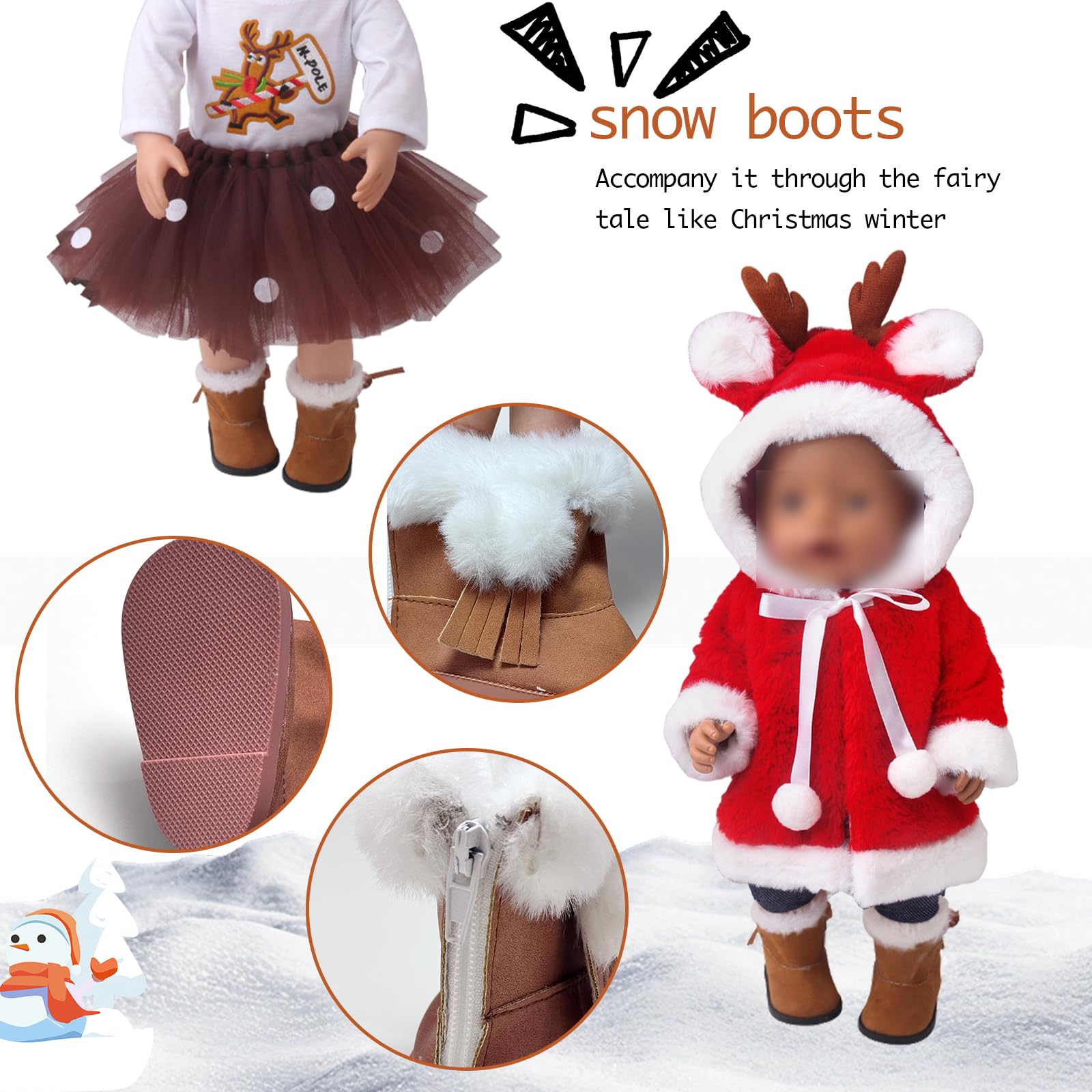 Set di accessori per bambole, scarpe e calze per bambole da 43 cm, 7 pezzi, rosa e marrone