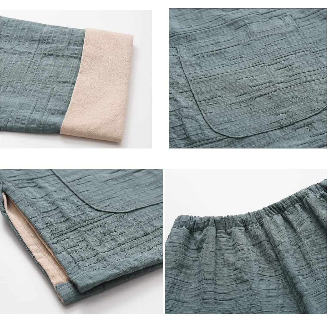 ZHOUXIAO Jacquard Baumwolle Leinen Kung Fu Bekleidung Tang Anzug Langarm Jacken Hosen, Tai Chi Uniform Chinesische traditionelle Kleidung, Zen Meditation Uniform Hanfu Martia