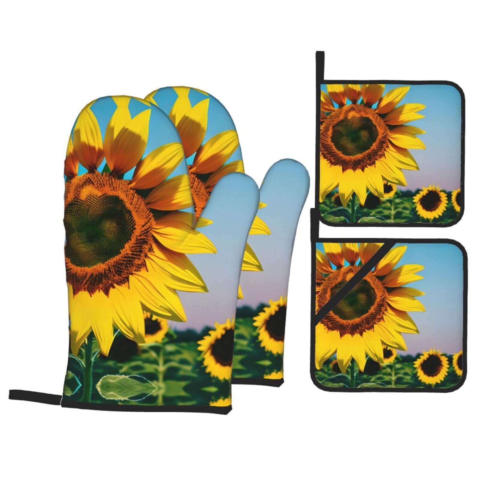 Sunflowers Flowers Print Oven Mitts,Pot Holders, Heat Resistant Oven Mitts Gloves,Hot Pads for Kitchen Cooking Grill