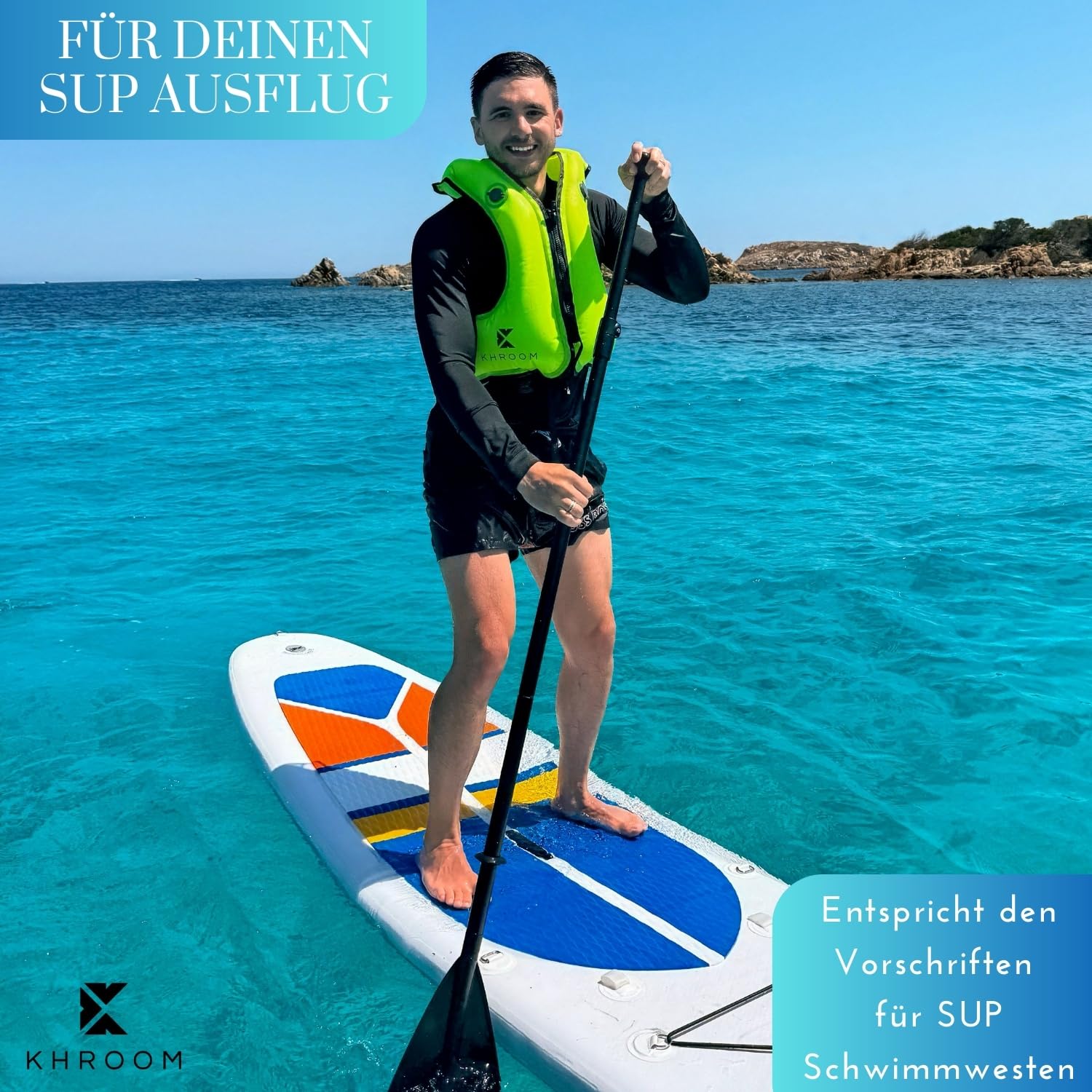 Khroom aufblasbare Schwimmhilfe Schwimmweste Erwachsene | 150-210 cm Körpergröße, bis 100 kg | Auftriebsweste Schnorchelweste ab Jugendliche | Schnorcheln, Kajakfahren und SUP