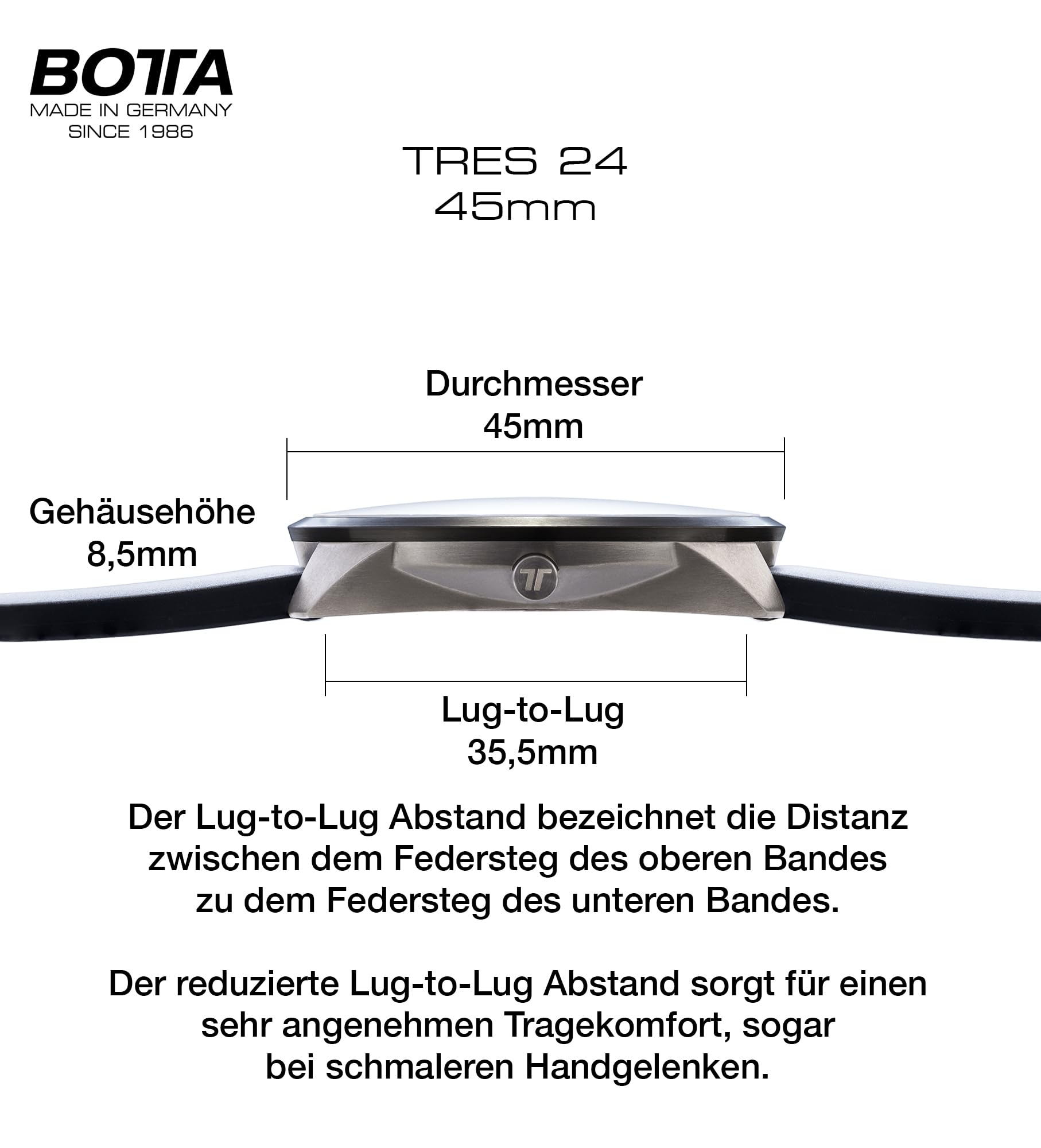 botta Męski zegarek 24-godzinny szwajcarski mechanizm kwarcowy ze skórzanym paskiem TRES 24 (45 mm)