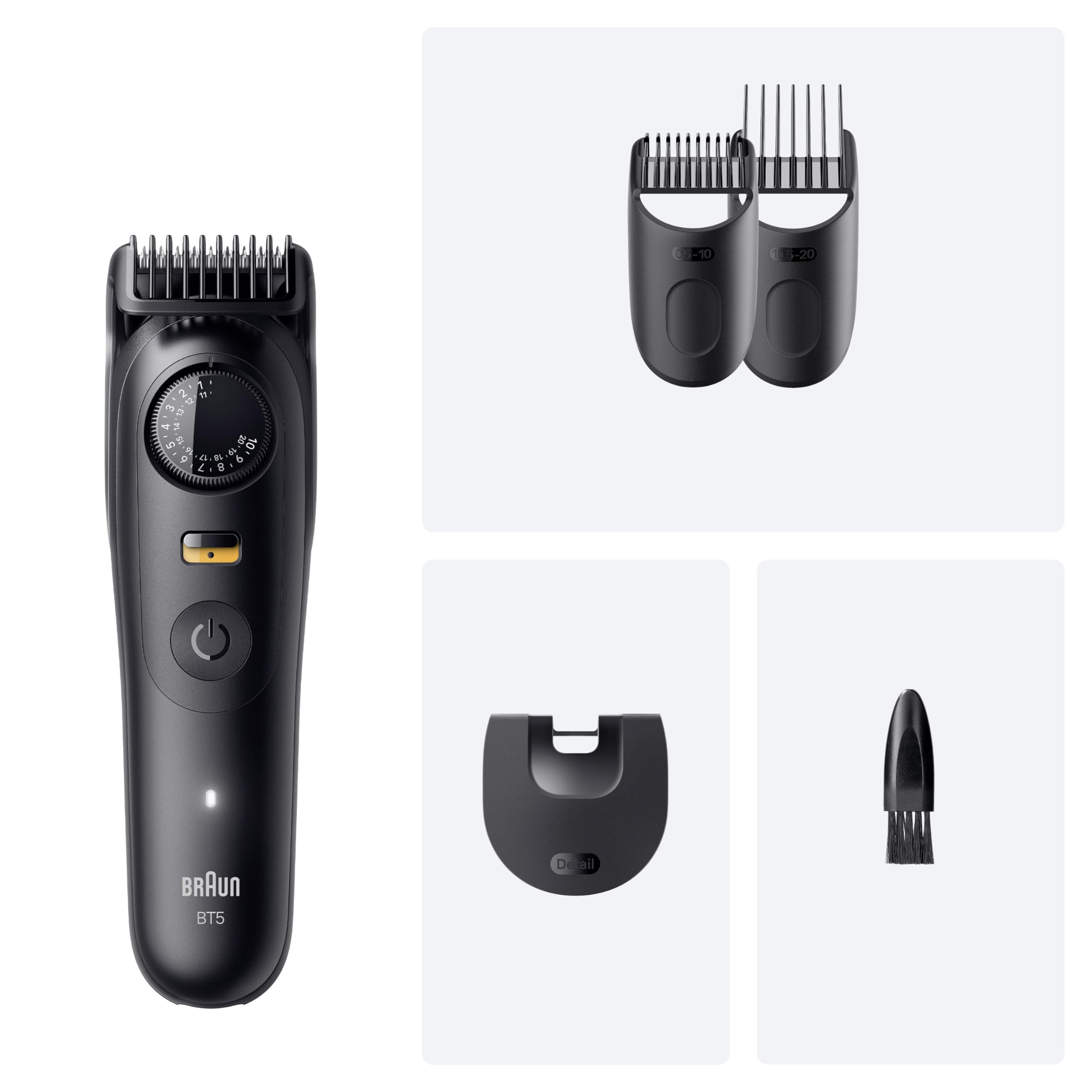 Braun Tondeuse Barbe Homme Series 5 BT5520, Noire – Etanche, Batterie Rechargeable, sans Fil, 40 Longueurs, Lame Ultra Affutée, Coffret avec +4 Outils de Barbier