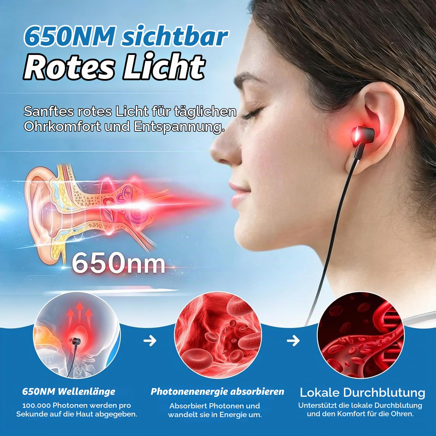 Tinnitus Infrarot OhrstöPsel, Rotlichttherapiegerät für Nase und Ohren, 2-in-1 Rotlichttherapiegerät, Rotlichtgerät für Tinnitus,Schnelle Hilfe bei Ohrgeräuschen