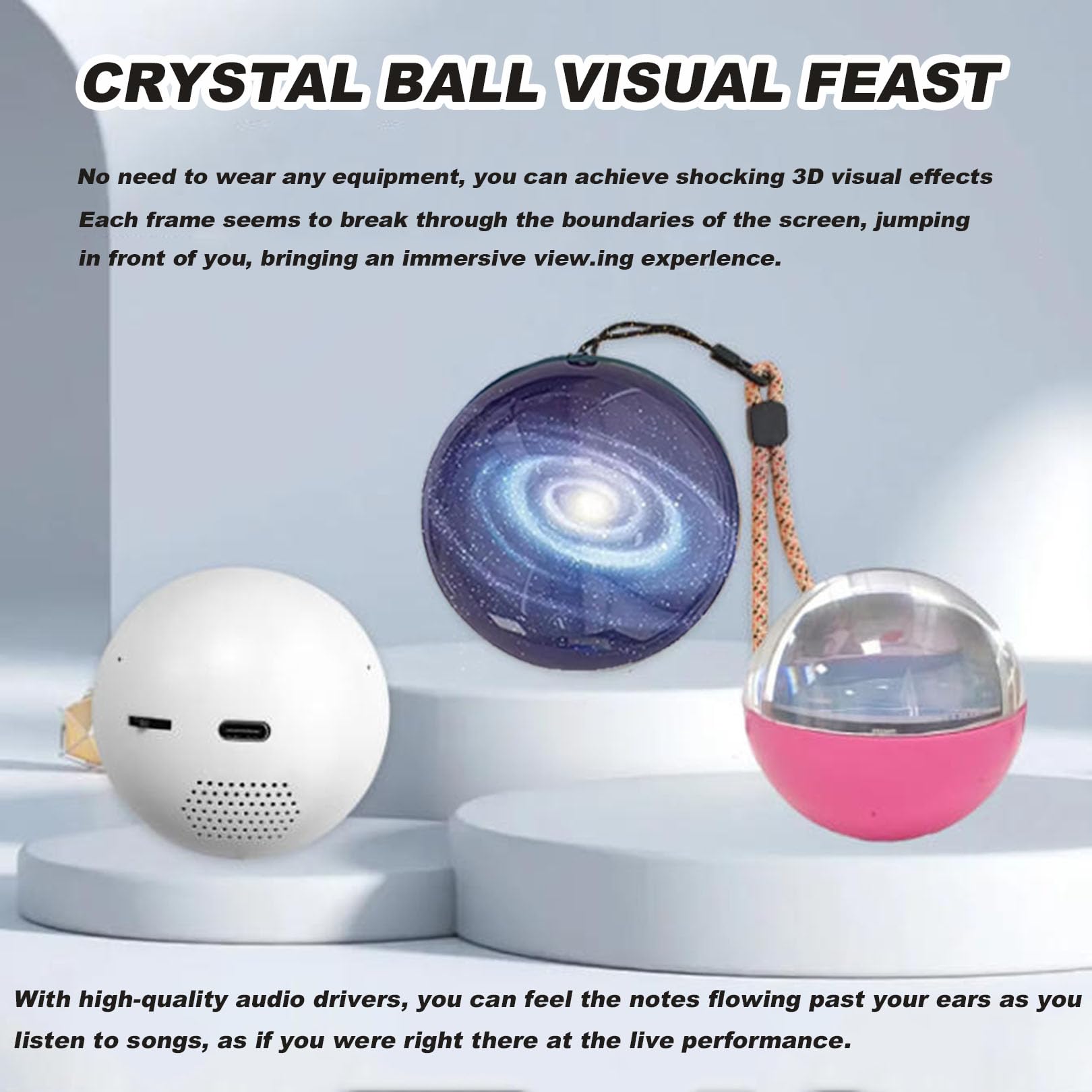Lettore Video Crystal Ball Display Sferico 3D con Volume Regolabile Display Digitale da 2,7In con Memoria Video Sfera di Vetro Digitale per I Tuoi Ricordi Black