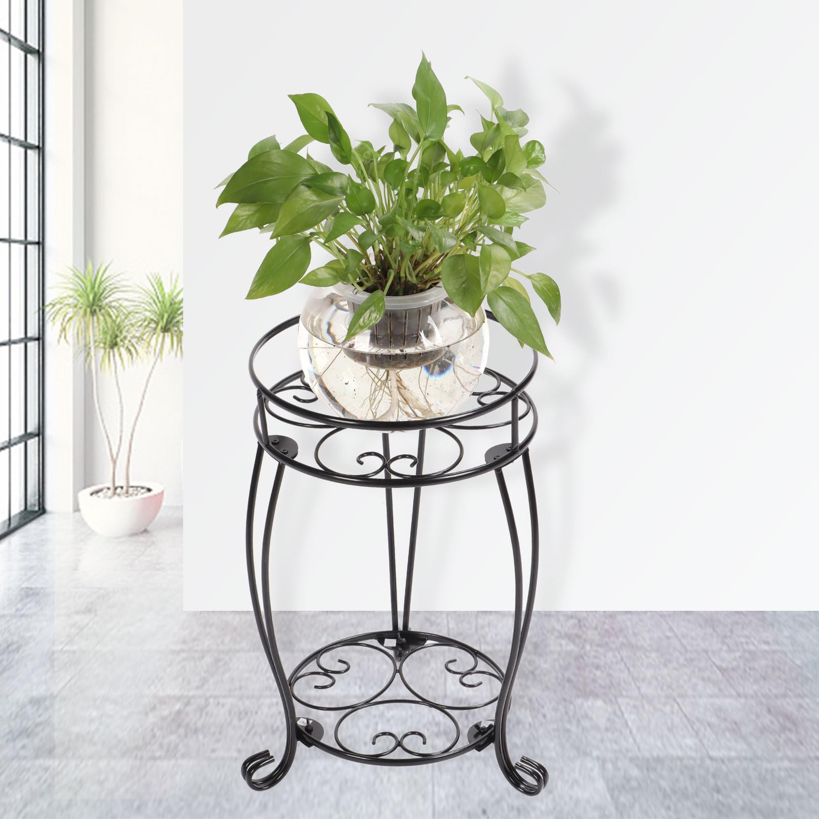 Firlar Sottovaso In Metallo Rotondo Nero 23x6 Cm: Supporto Per Piante In Ferro Battuto