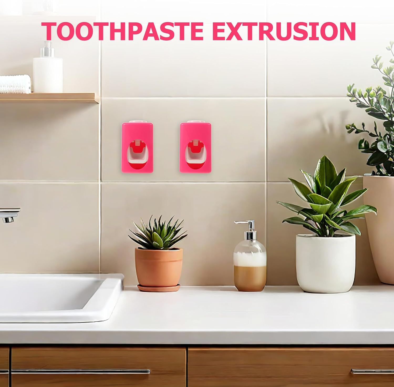OUNONA 2pcs Wall Mounted Automatic Toothpaste Dispenser, Red image 3