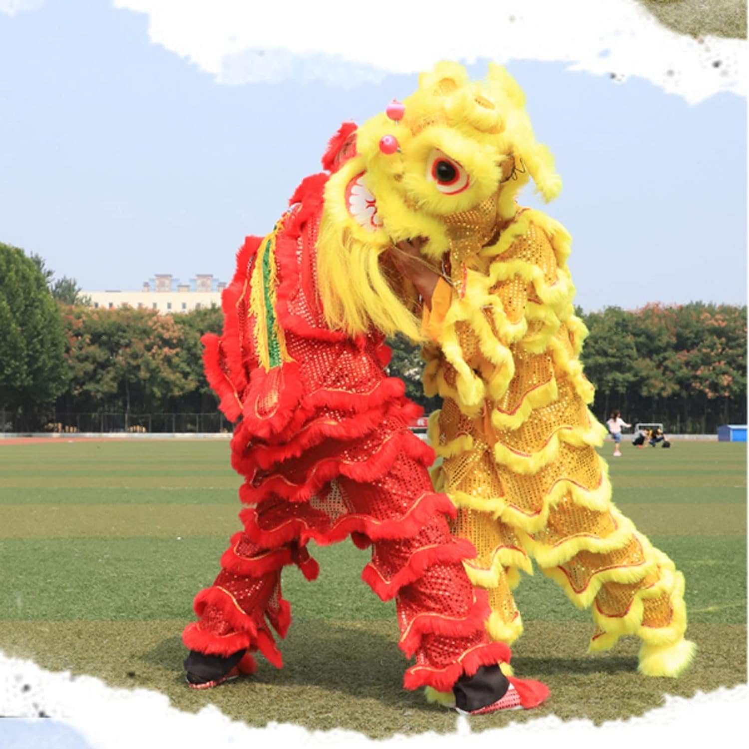 Drago Cinese per Feste Costume da Mascotte di Danza del Leone per Adulti, Spettacolo Cinese, Artigianato Feste Cinesi in Italia(Yellow)