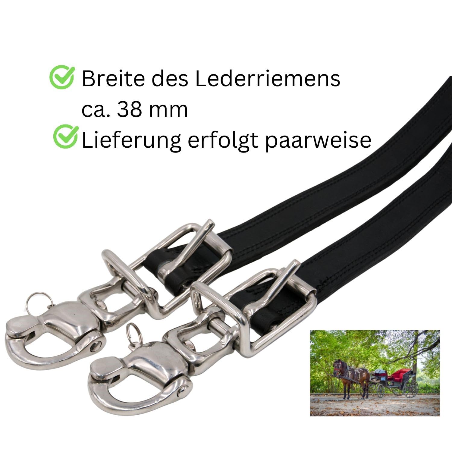 AMKA Aufhalteriemen Leder mit Patentverschluss-Schnellverschluss 1 Paar
